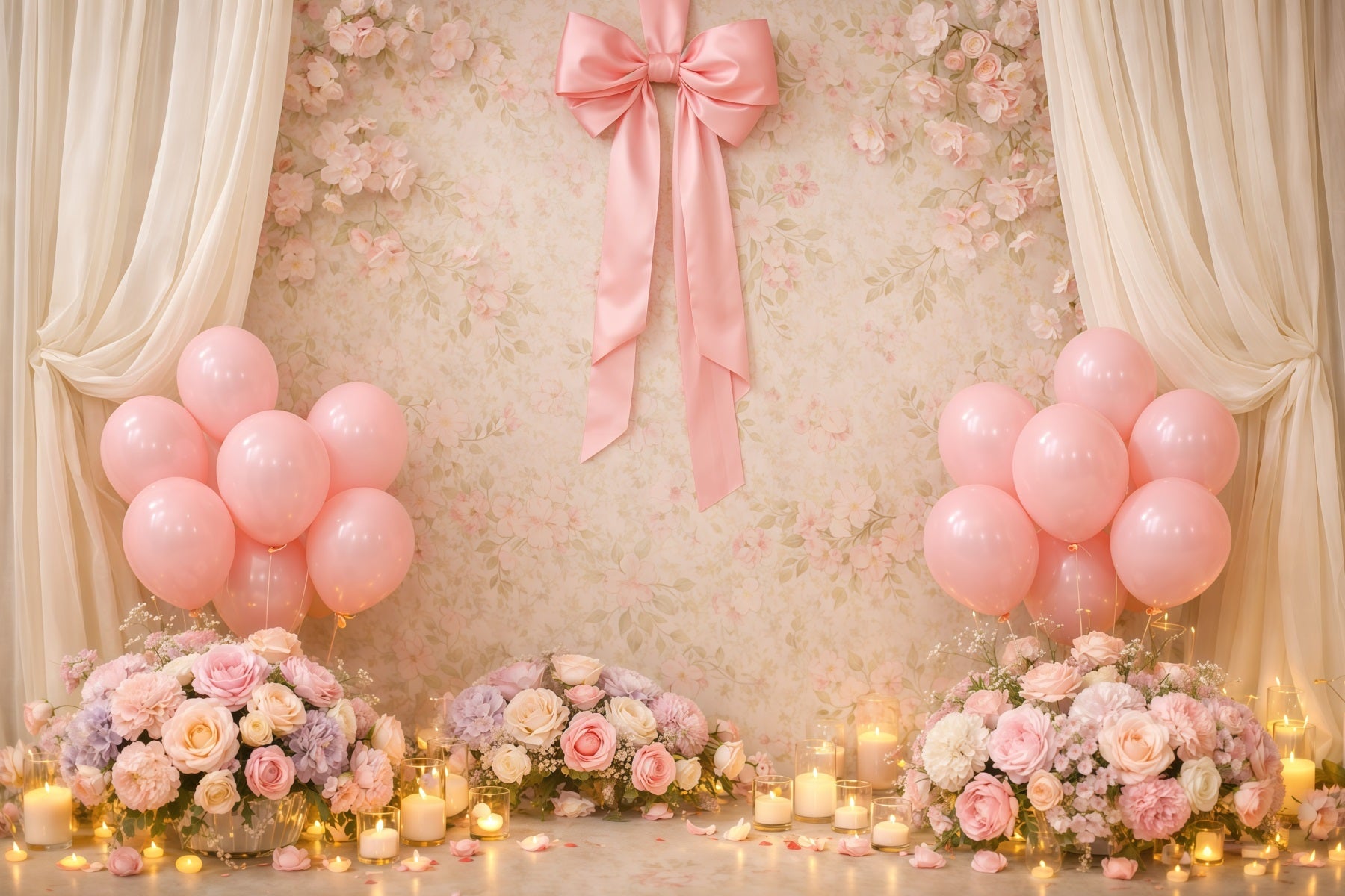 Mothers Day Balloon Backdrop Elegant Pink Balloon Floral Candle Backdrop Ideas For Mother's Day UK LXX63-52