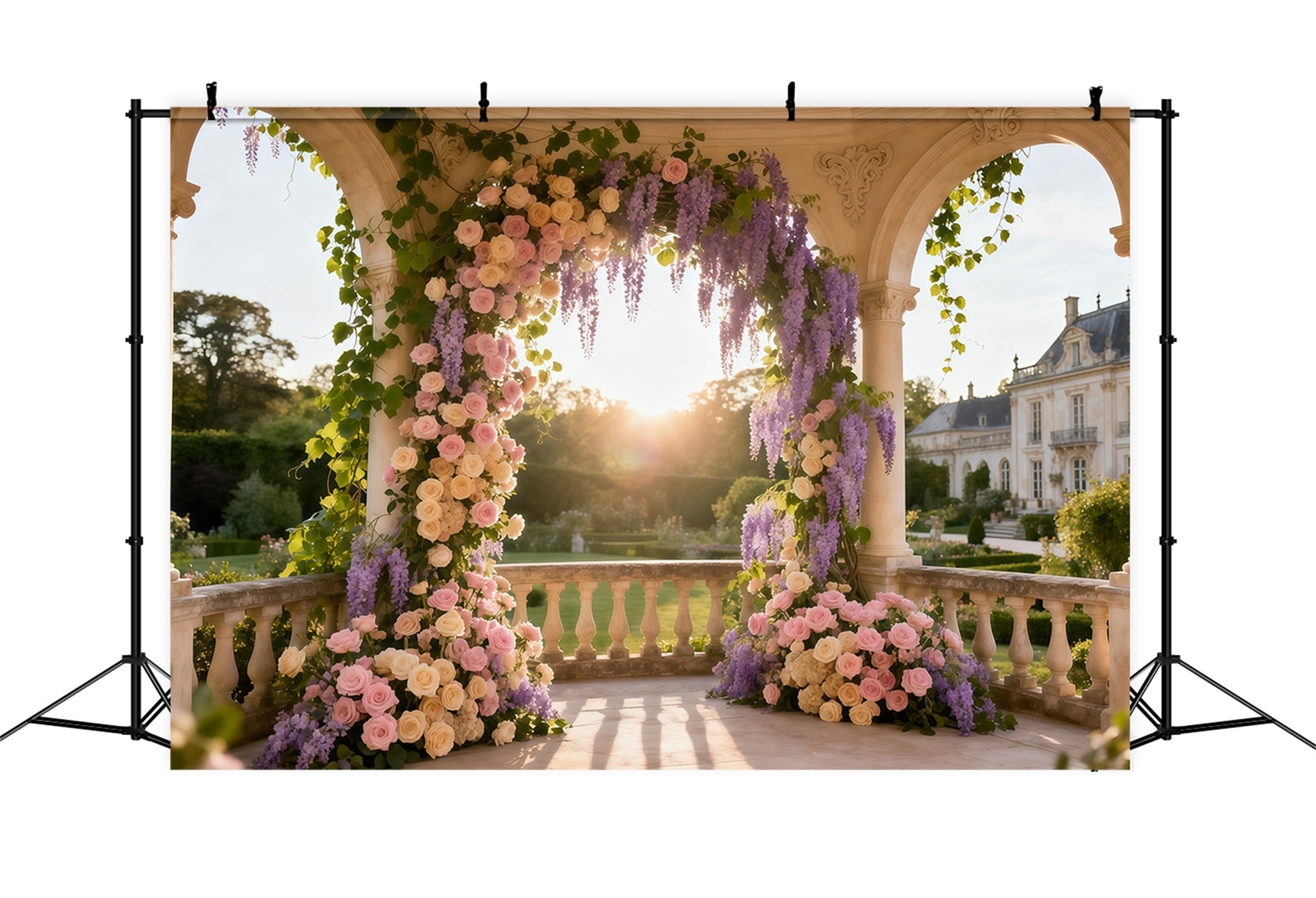 Floral Mother's Day Backdrop Ideas Column Arch Sunset Rose Wisteria Backdrop Design For Mother's Day UK LXX63-57