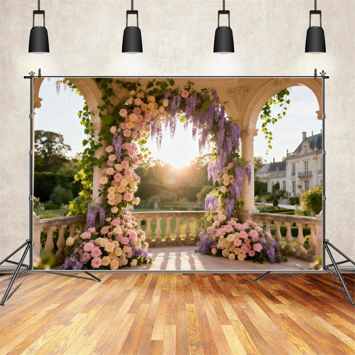 Floral Mother's Day Backdrop Ideas Column Arch Sunset Rose Wisteria Backdrop Design For Mother's Day UK LXX63-57