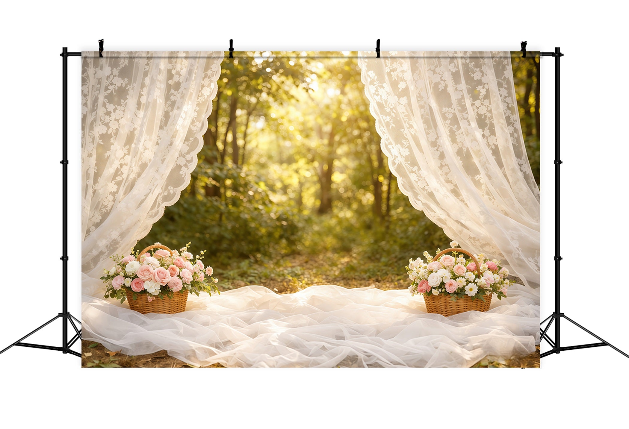 Mother's Day Portrait Backdrop Soft Lace Curtain Forest Mother's Day Backdrop UK LXX63-6