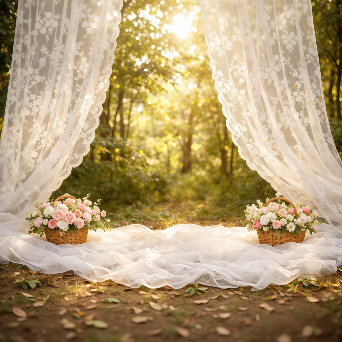 Mother's Day Portrait Backdrop Soft Lace Curtain Forest Mother's Day Backdrop UK LXX63-6
