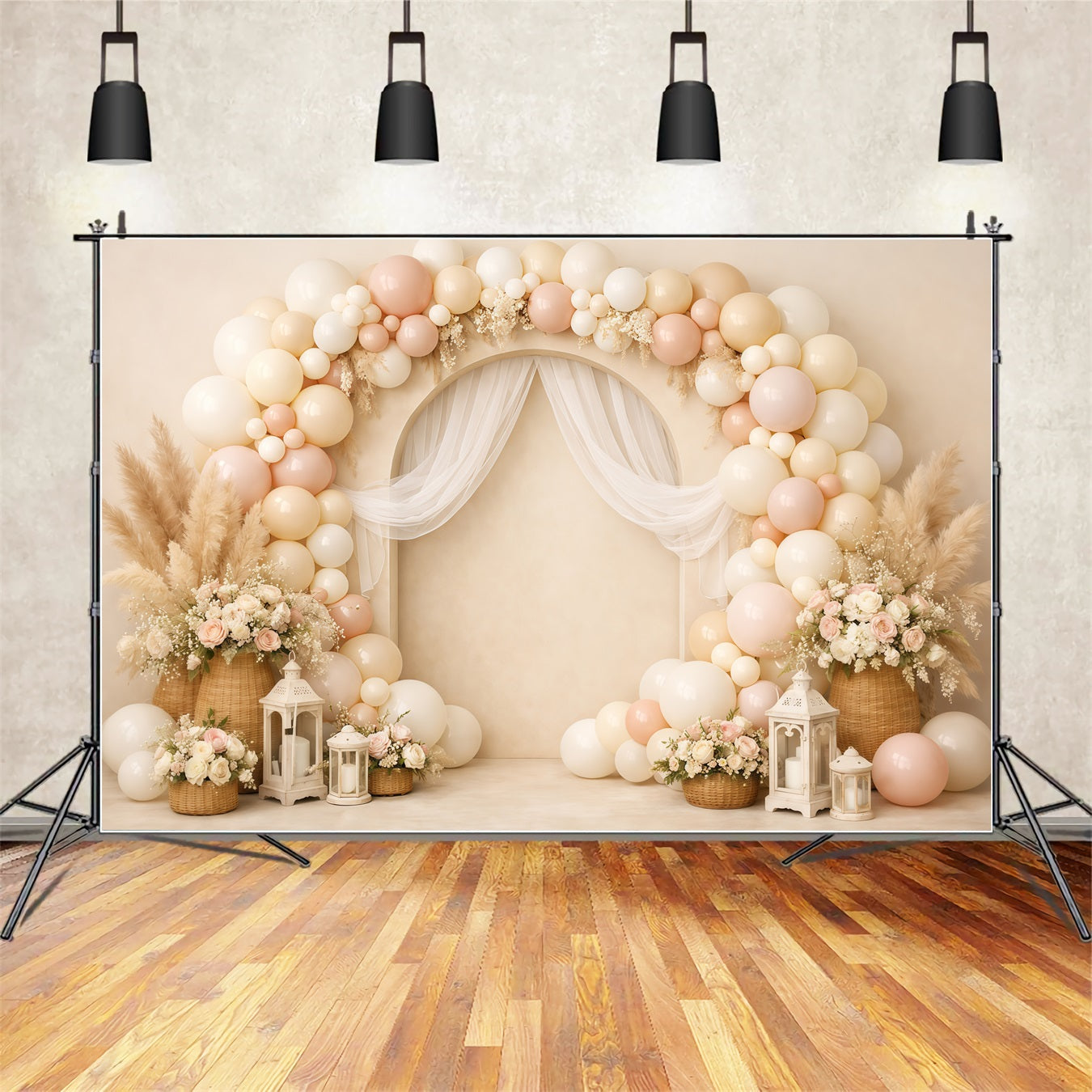 Mother's Day Balloon Backdrop Pastel Arch Draped Boho Pampas Simple Mother's Day Backdrop UK LXX63-60