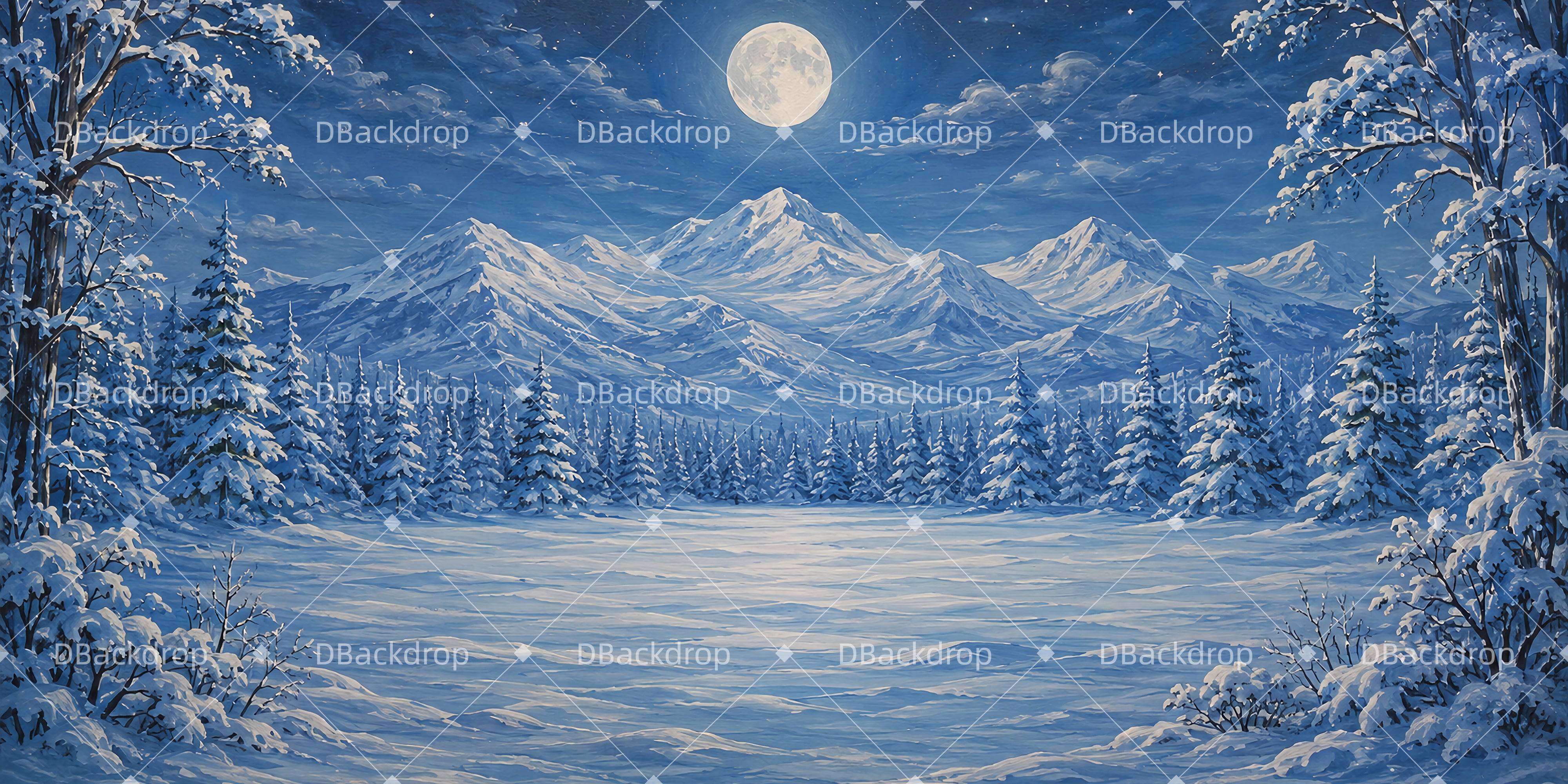 Scenic Backdrops Moonlit Snowy Peaks Stage Scenery Backdrops UK LXX65-T100