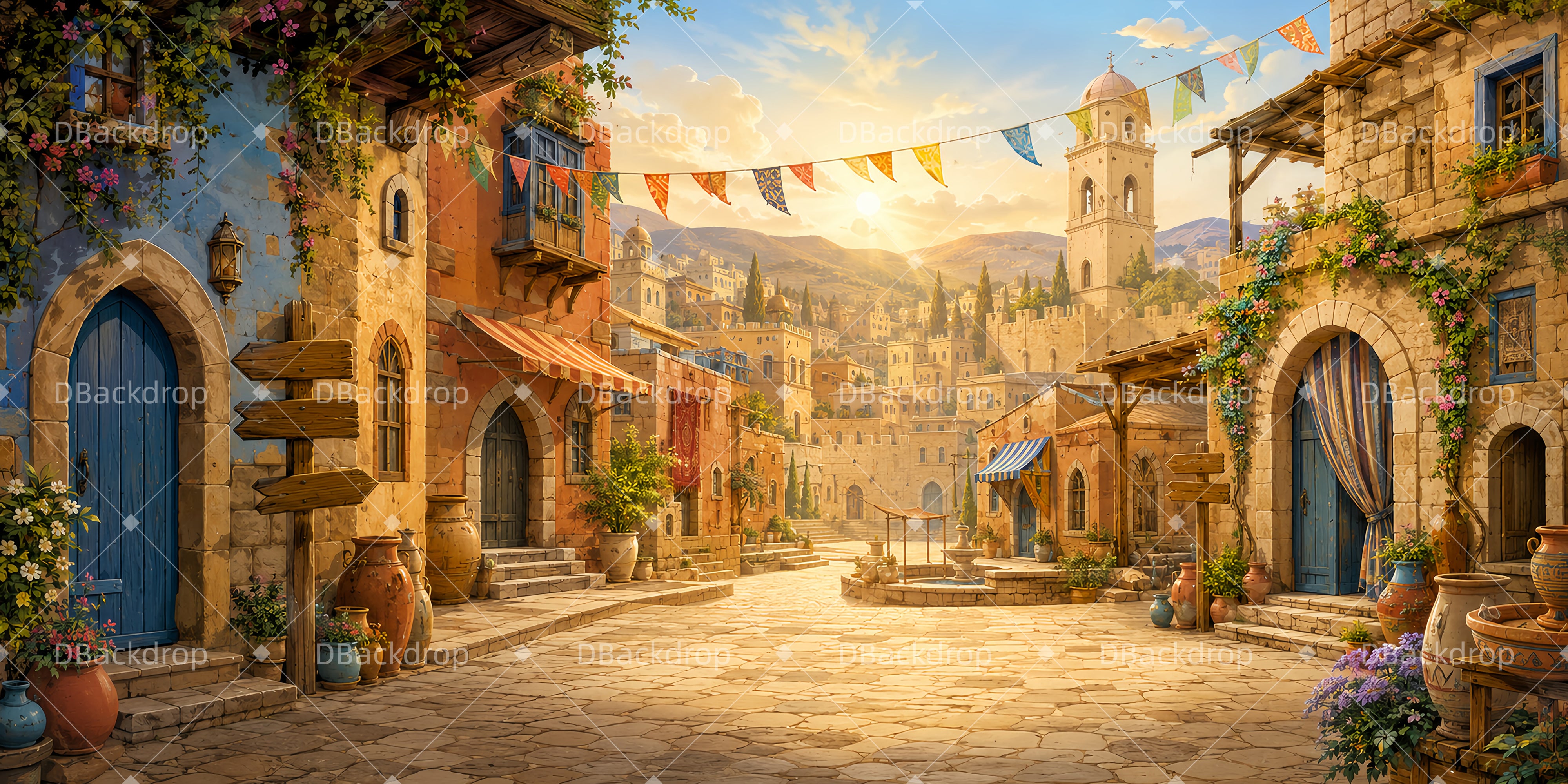 City Backdrop Rustic Village Square VBS Backdrops UK LXX65-T15
