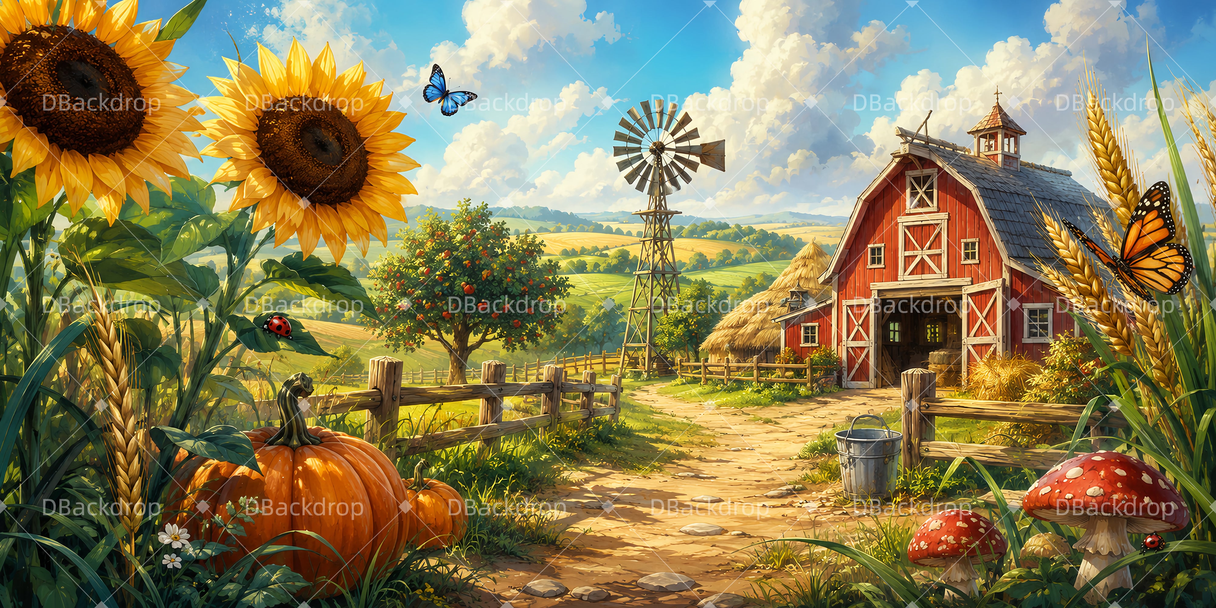 Farm Backdrop Autumn Country Barn Magnified VBS Backdrop UK LXX65-T16