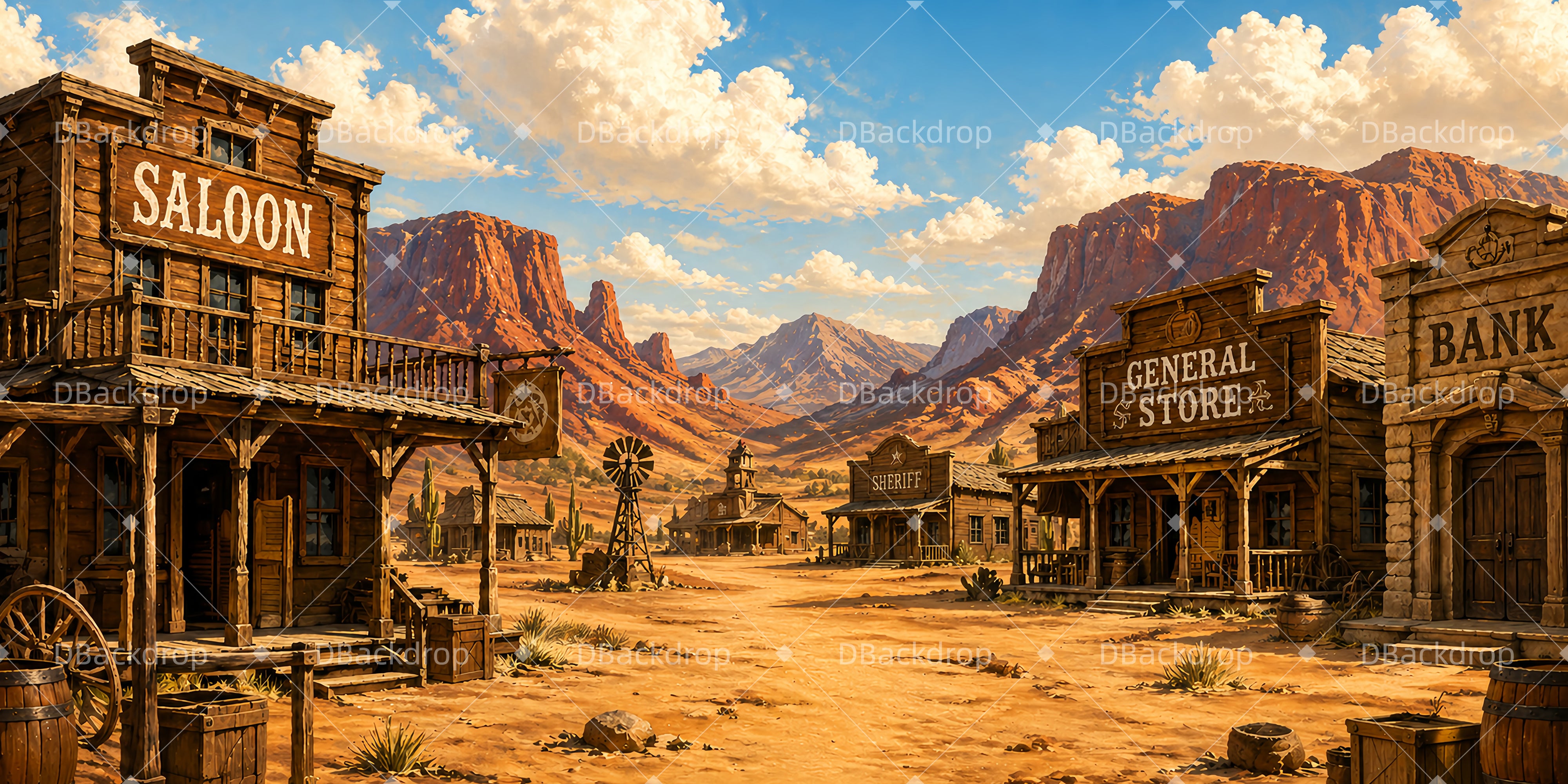 Western Backdrop Old West Canyon VBS Scuba Backdrop UK LXX65-T4