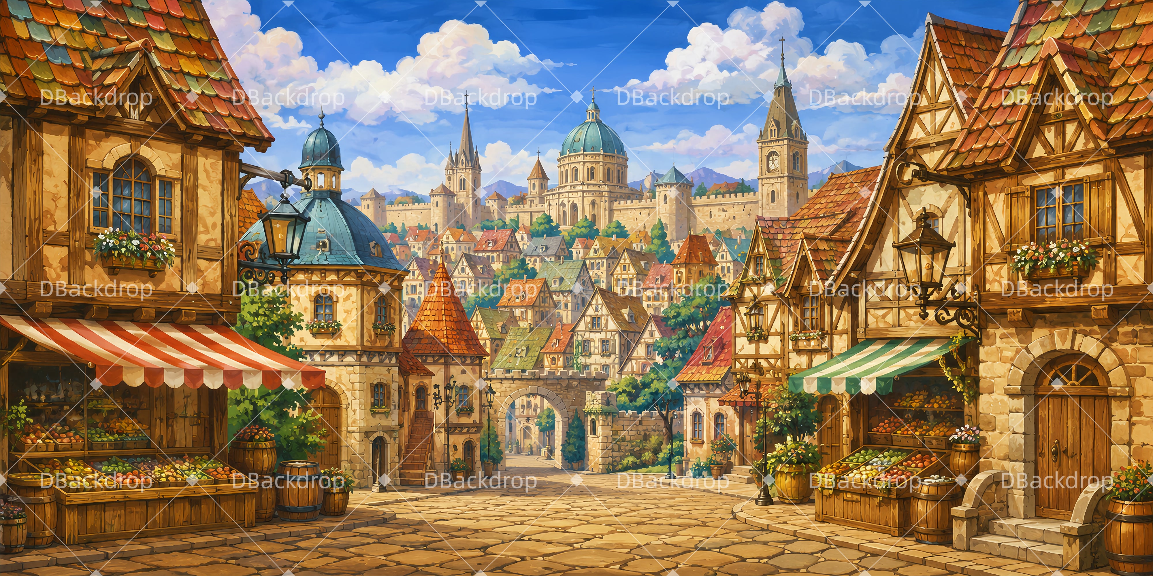 Stage Backdrops Medieval Market Town Backdrop For Theater Play UK LXX65-T58