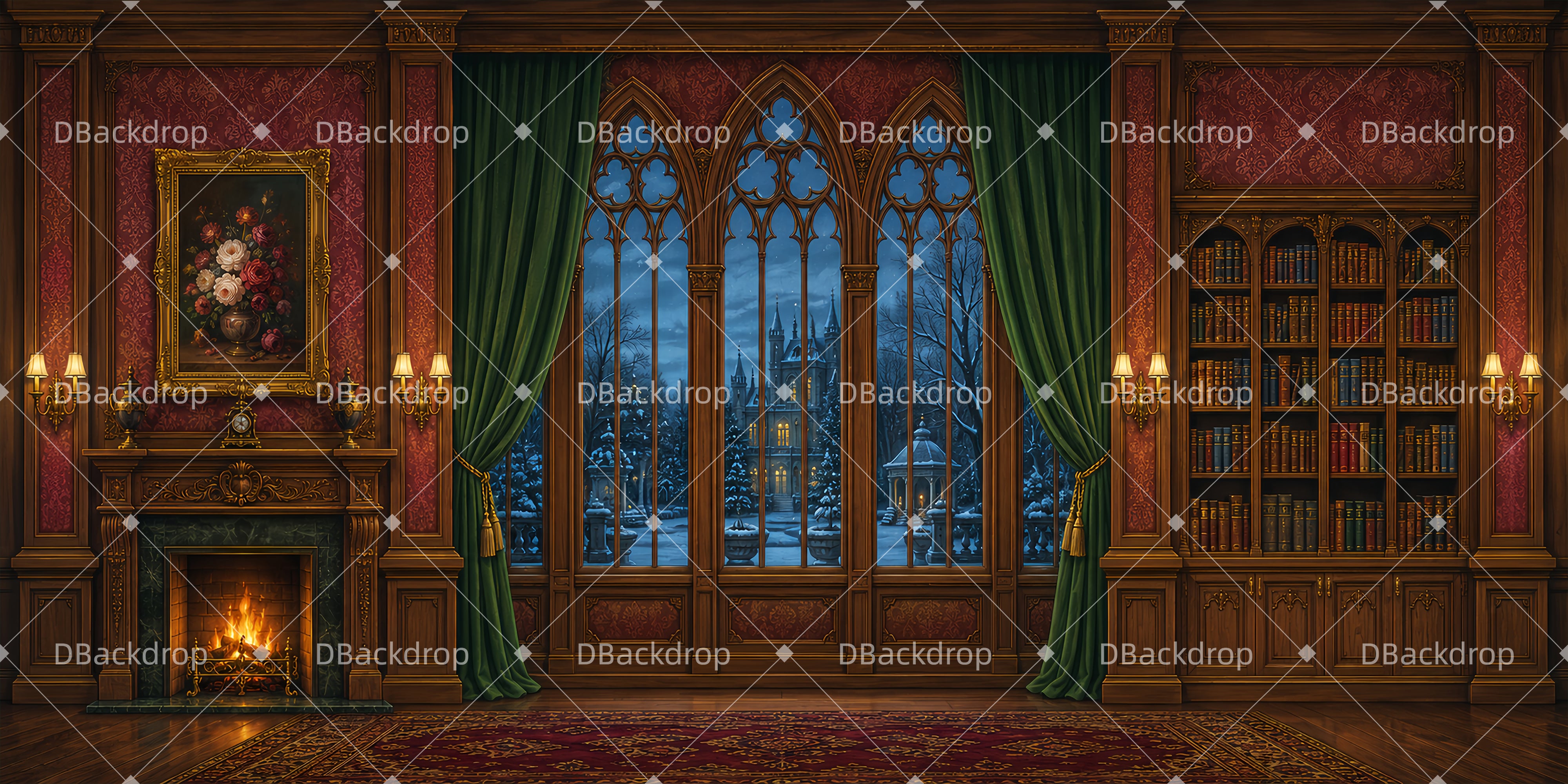 Large Stage Backdrops Victorian Manor Library Performance Backdrops UK LXX65-T60