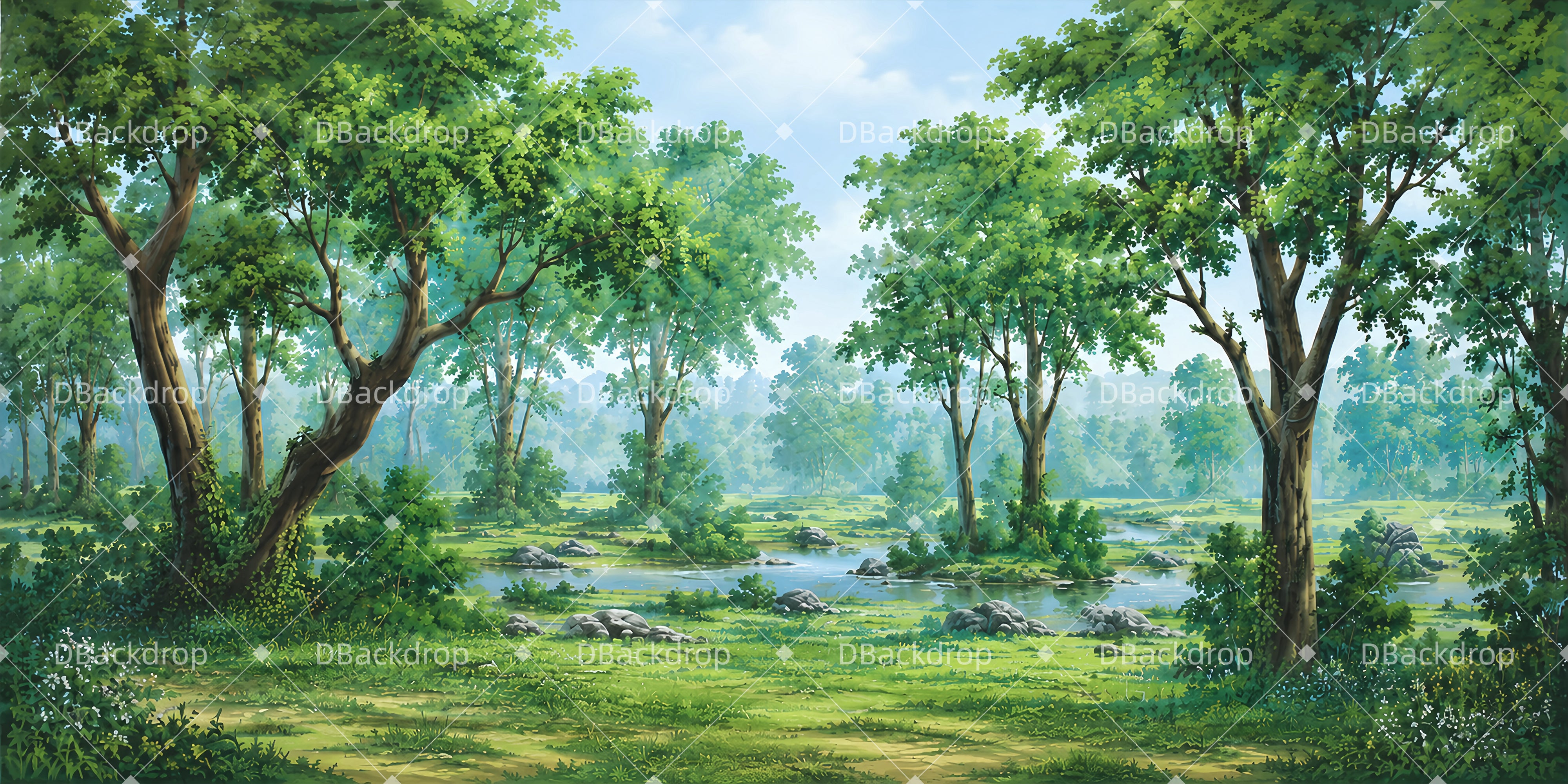 Stage Scenery Backdrops Bright Forest Meadow School Play Backdrops UK LXX65-T64