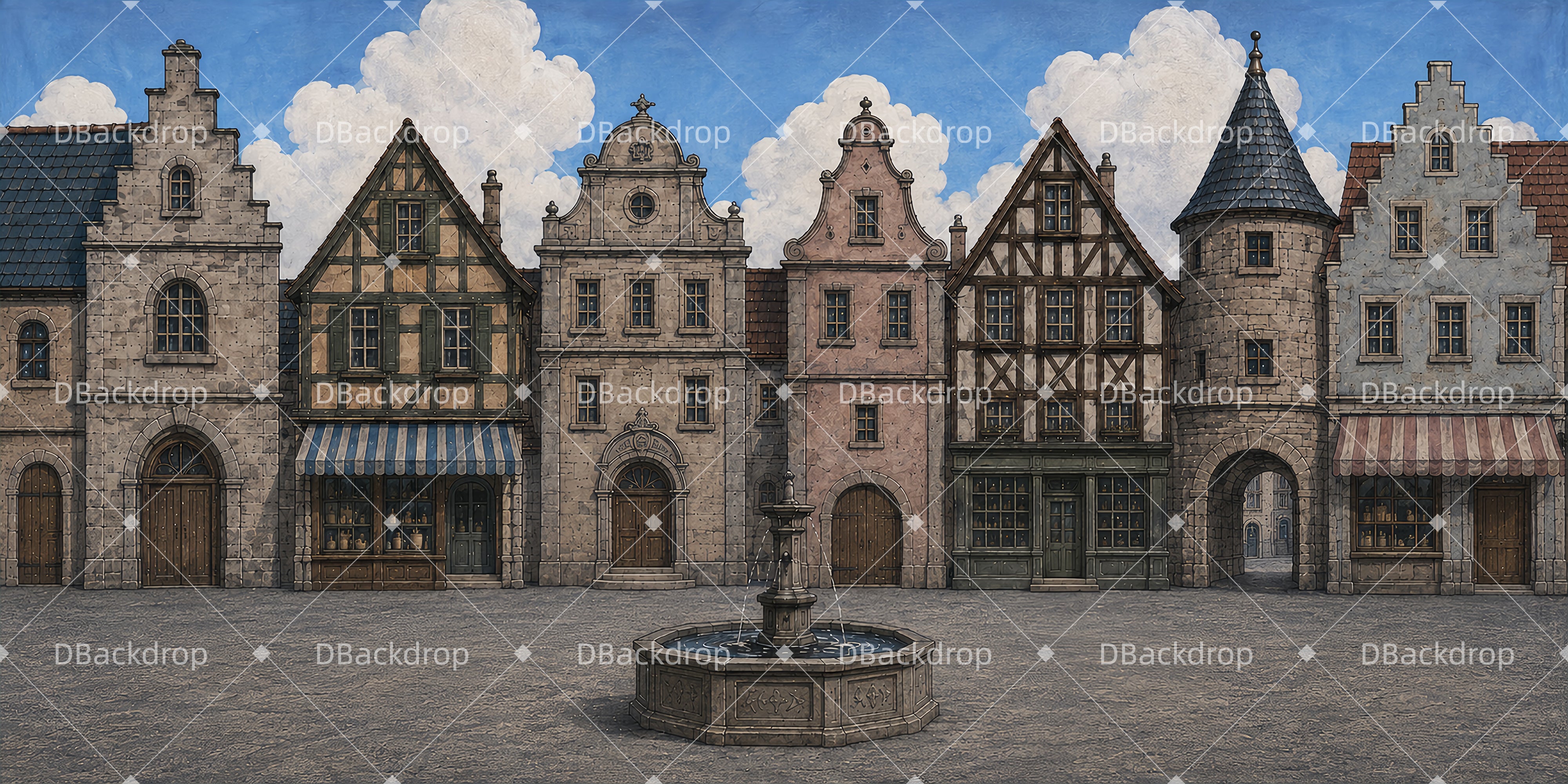 Theater Backdrops Medieval Fountain Village Stage Backdrop UK LXX65-T71