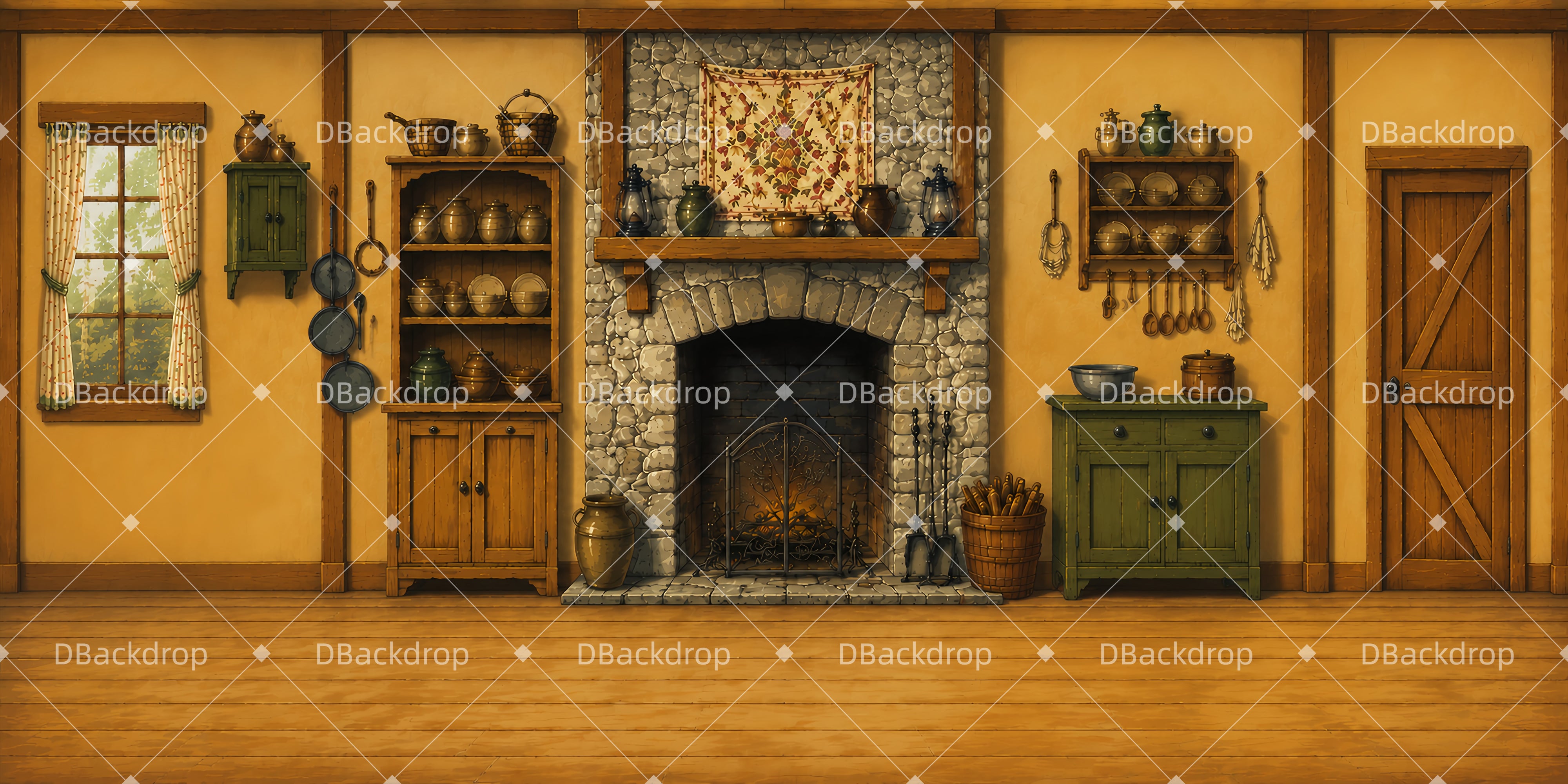 Stage Backdrop Rustic Hearth Kitchen School Play Backdrops UK LXX65-T92