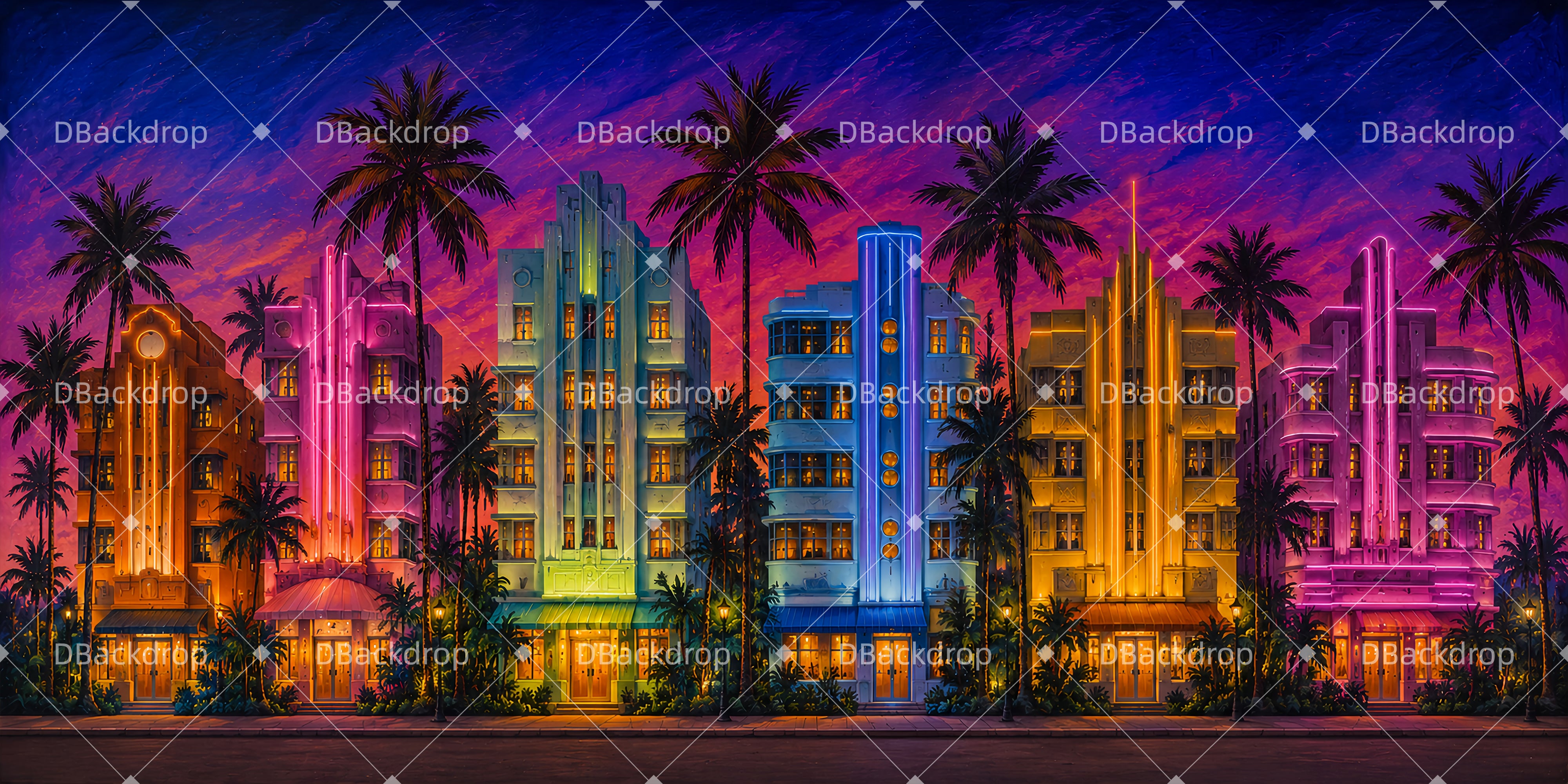Theater Stage Backdrops Colorful Miami Street Scenic Backdrops UK LXX66-T15