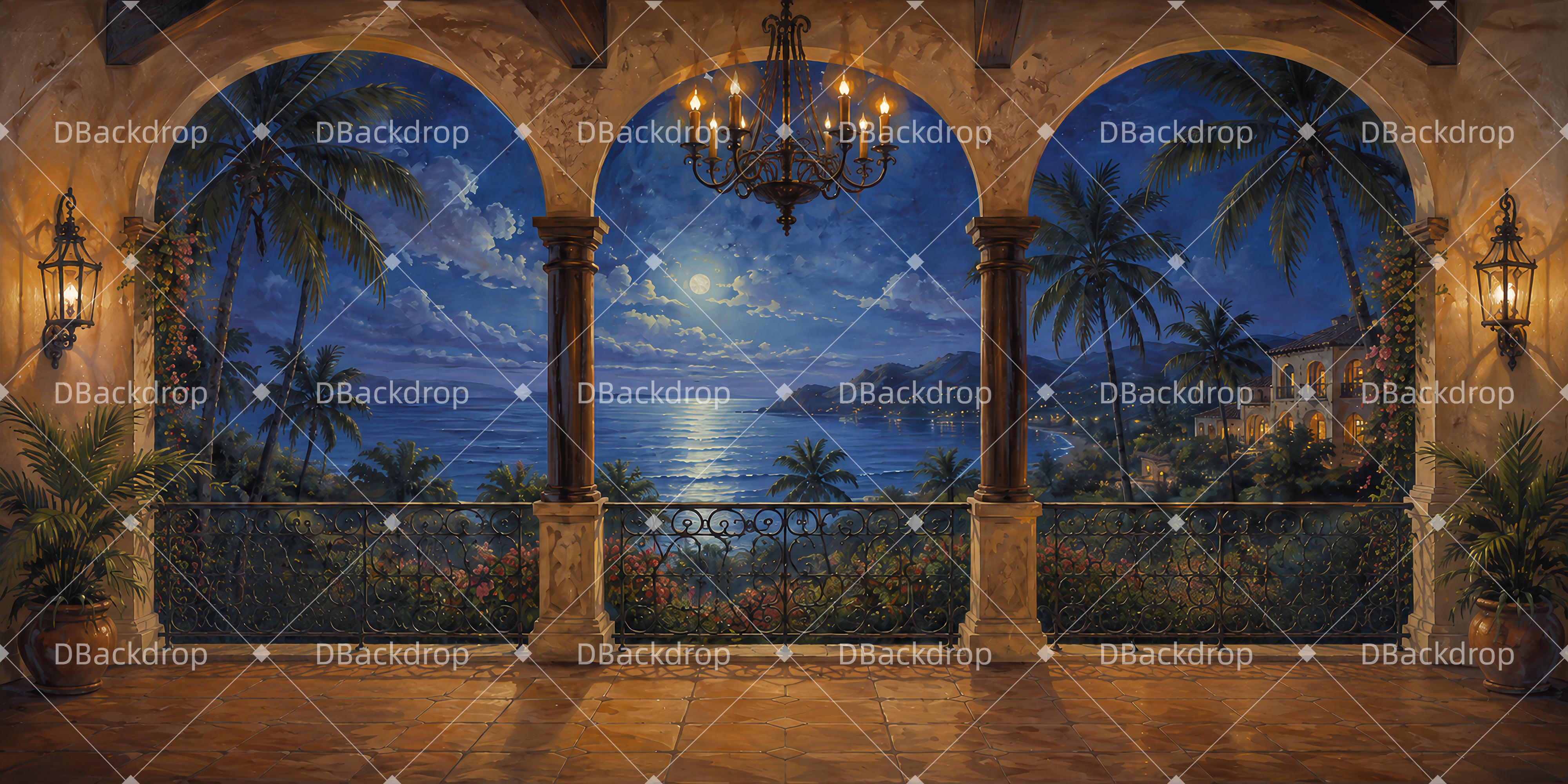 Large Stage Backdrops Island Moon Terrace School Dance Backdrop UK LXX66-T19