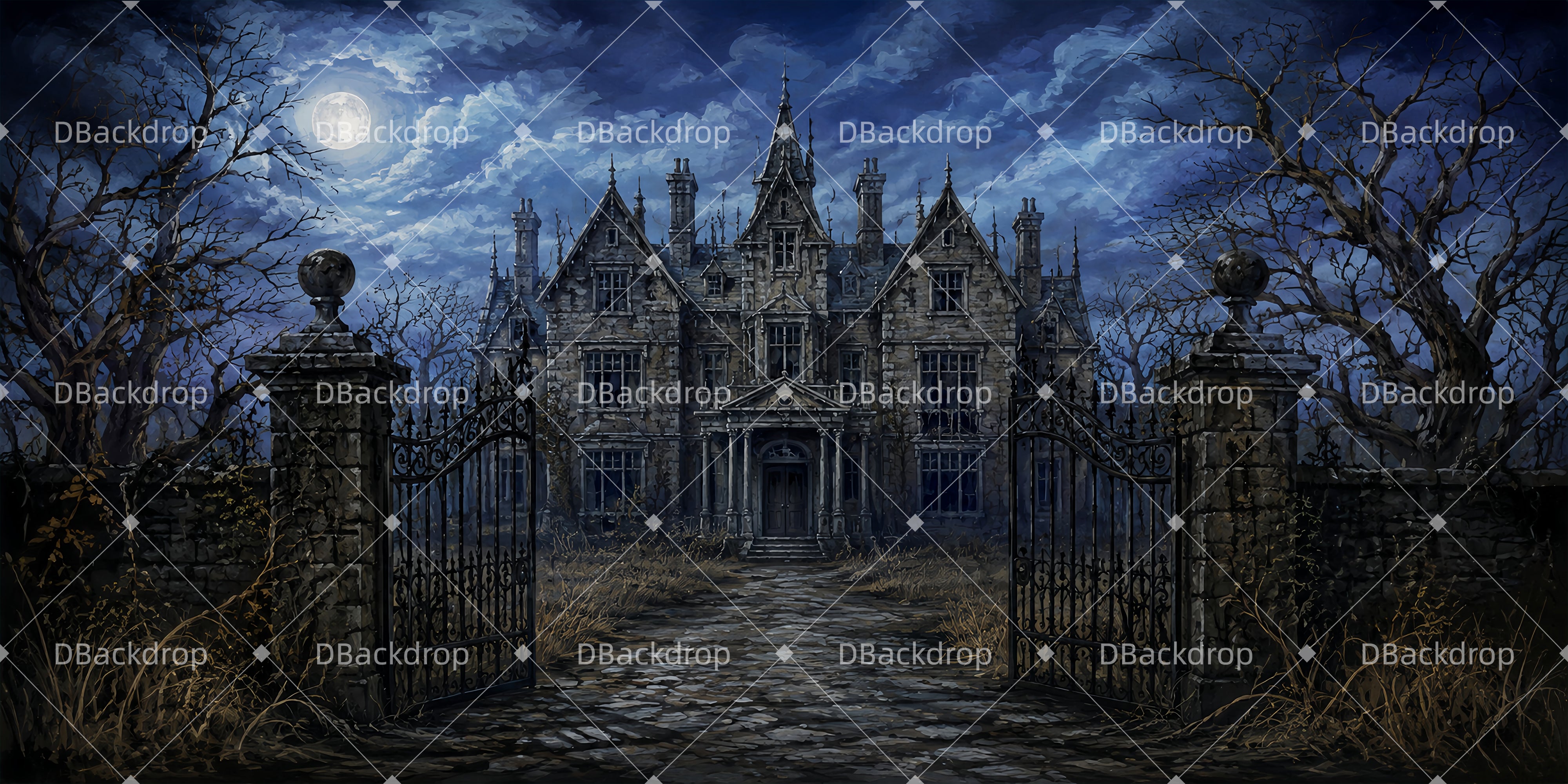 School Play Backdrops Rural Haunted Manor UK Performance Backdrop LXX66-T59