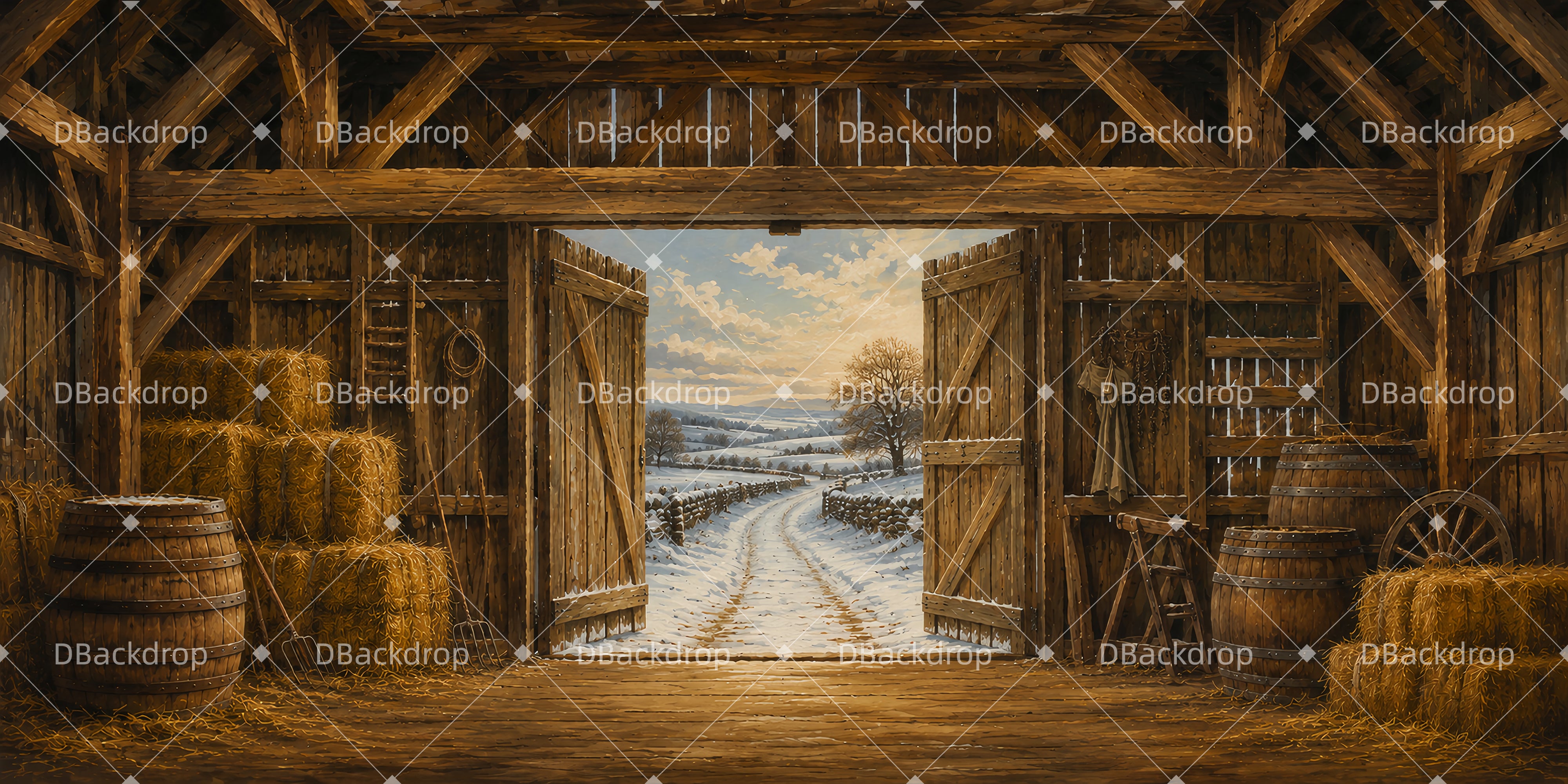 Movie Theater Backdrop Snowy Rustic Barn UK Performance Backdrop LXX66-T61