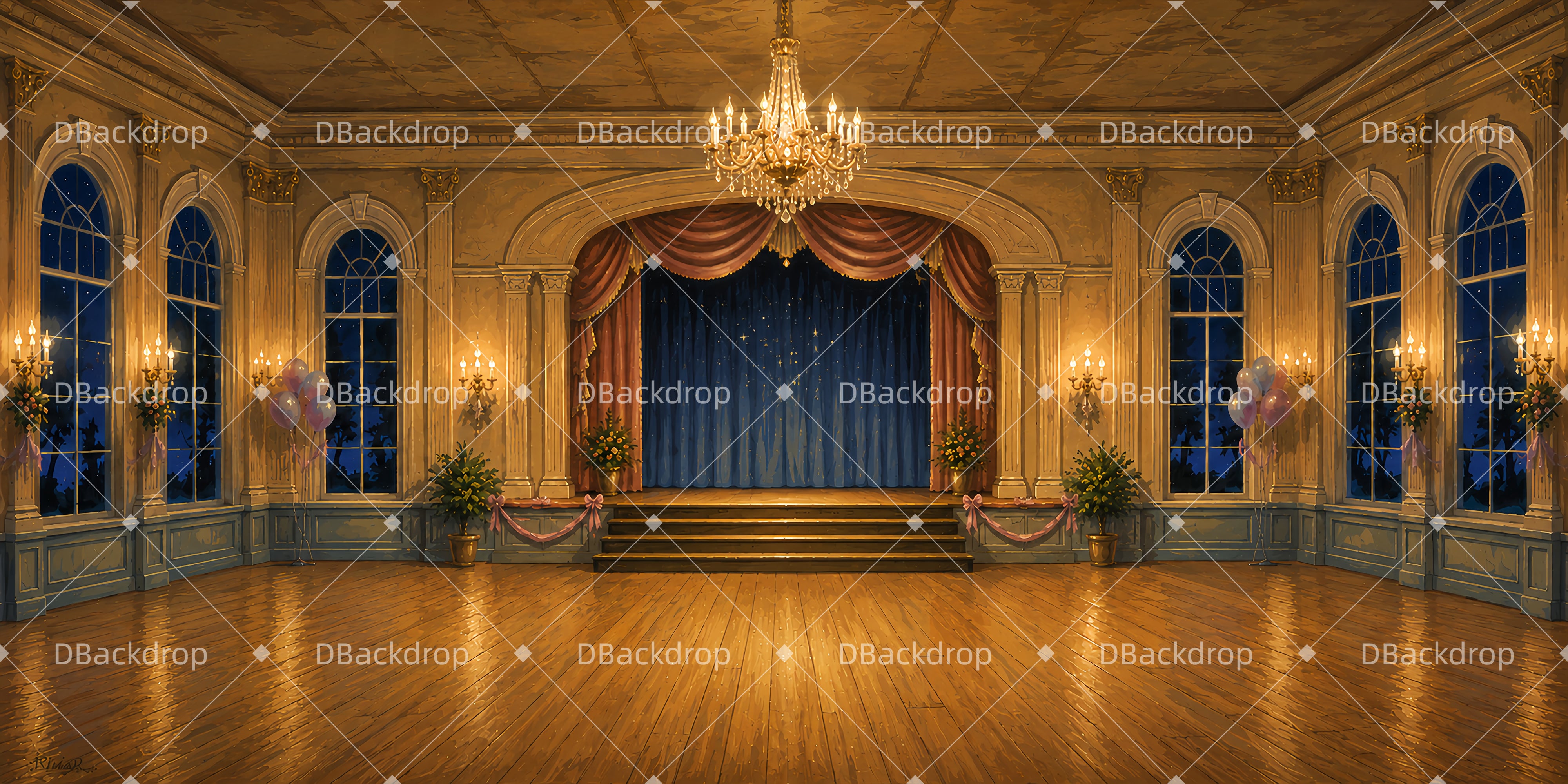Dance Recital Backdrops Elegant School Ballroom Stage UK Backdrop LXX66-T64