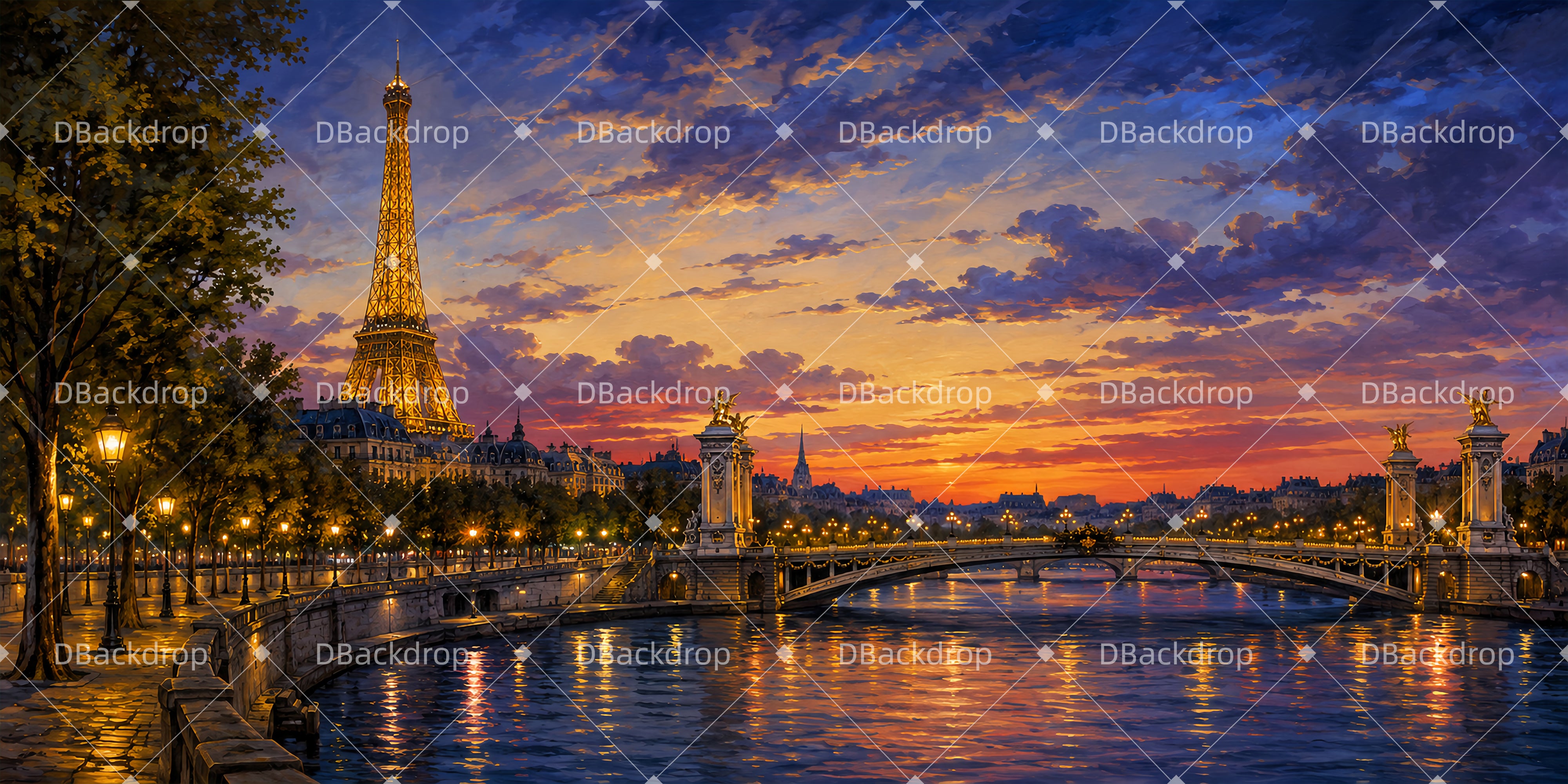 Theater Backdrop Eiffel Riverbank Performance Backdrop UK LXX66-T94