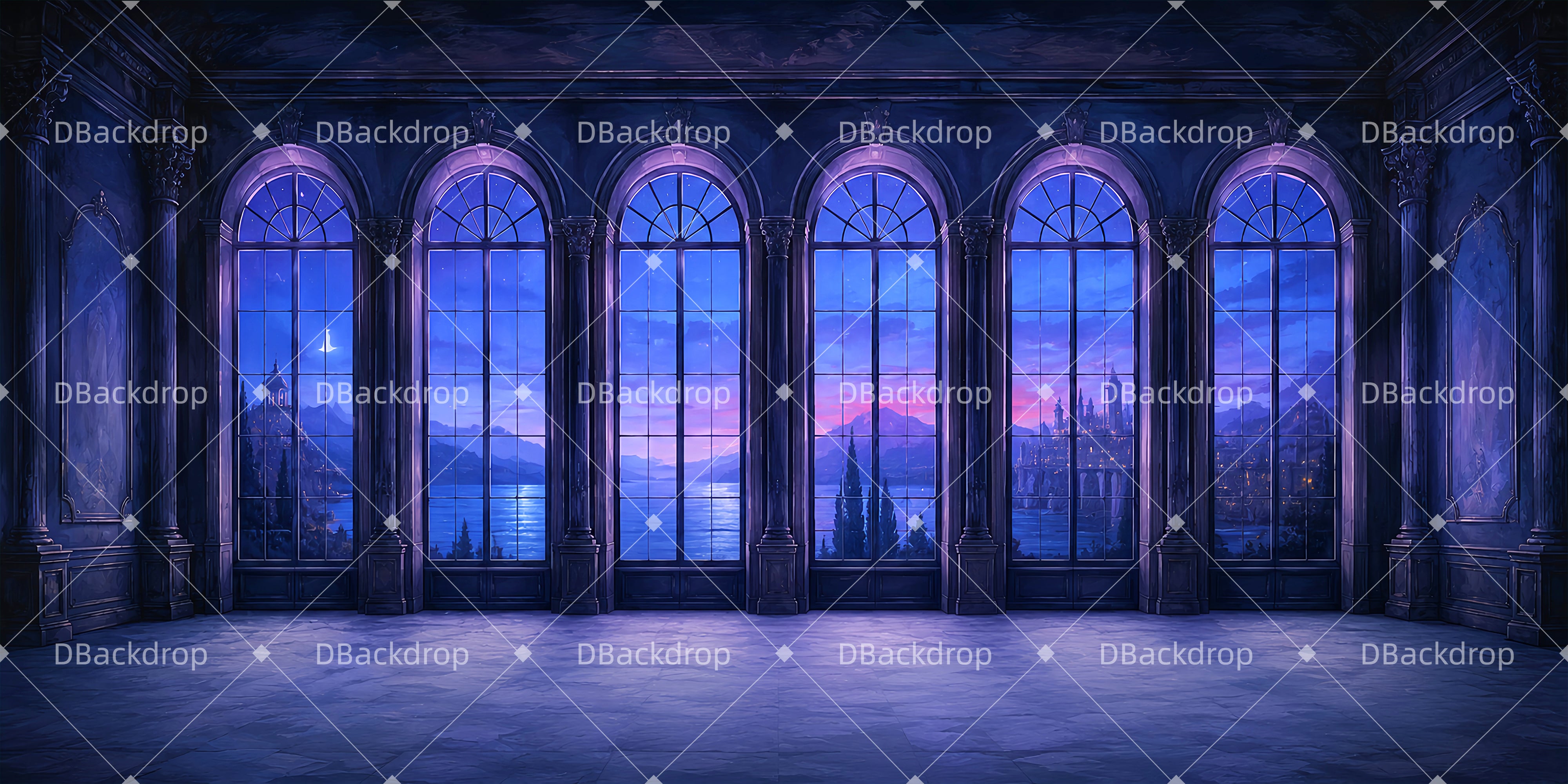 Movie Theater Backdrop Moonlit Palace School Play Backdrops UK LXX66-T97