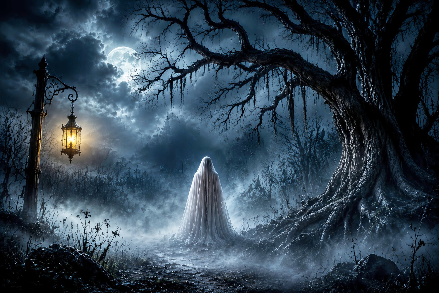 Halloween Backdrop Photo Haunted Forest Ghost Lantern Halloween Party Backdrop UK LXX67-10