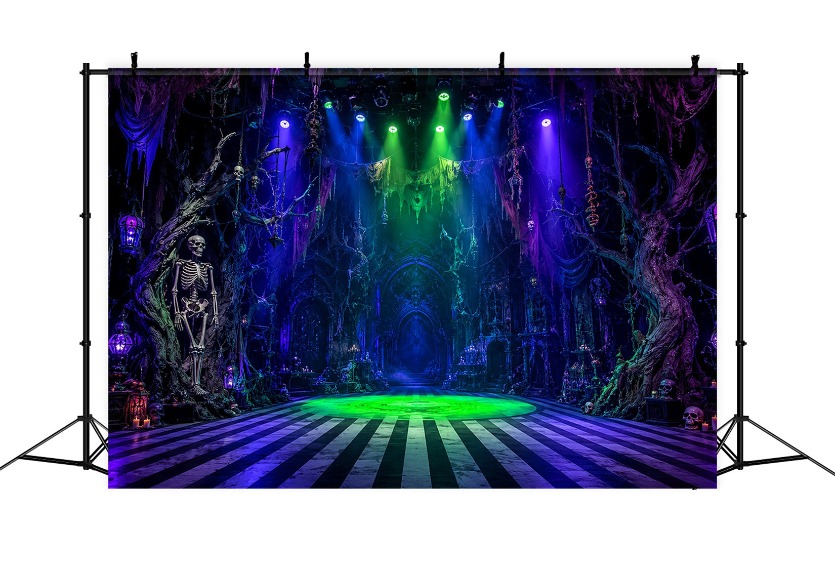Halloween Party Photo Backdrop Ideas Skeleton Haunted Hall Spotlight Creepy Halloween Backdrop UK LXX67-101