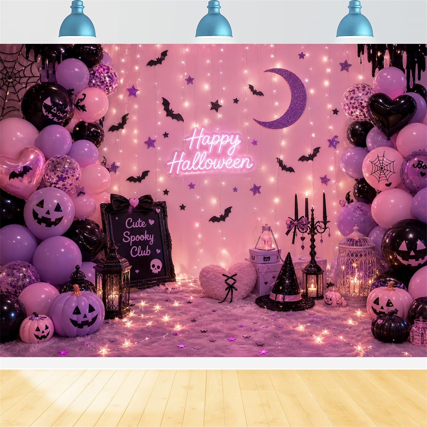 Halloween Backdrop Photos Pink Cute Spooky Club DIY Halloween Photo Backdrop UK LXX67-107