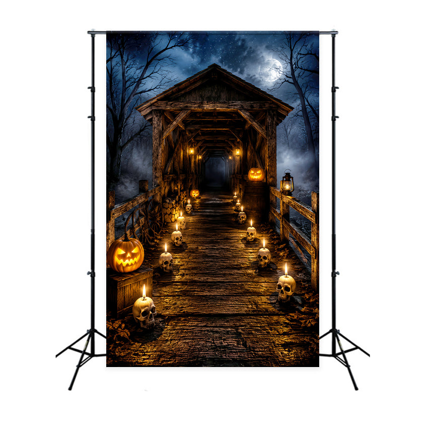Halloween Outdoor Backdrop Skull Candle Covered Bridge Halloween Backdrops For Photos UK LXX67-11