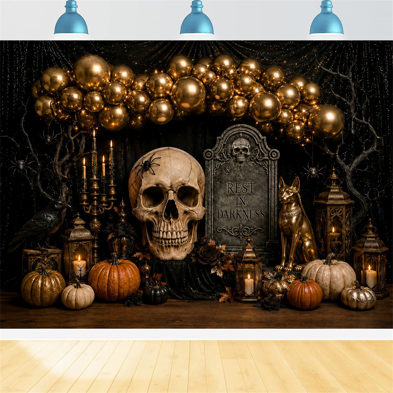 Halloween Backdrop Photo Gold Skull Balloon Party Halloween Party Backdrop UK LXX67-117