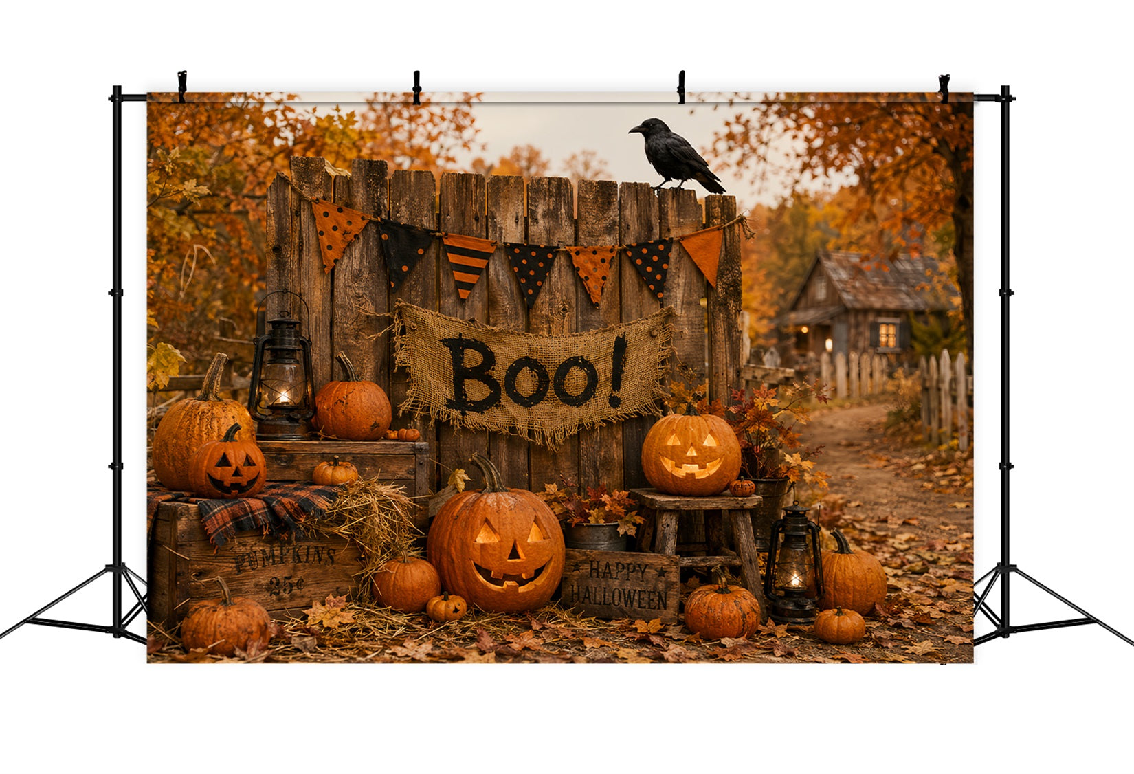 Halloween Backdrop For Photo Booth Rustic Boo Pumpkin Fence Cute Halloween Backdrop UK LXX67-118