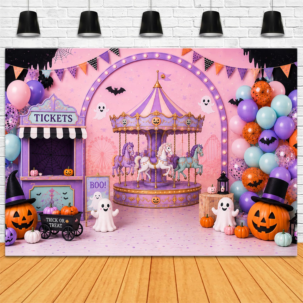 Cute Halloween Photo Backdrop Pastel Carousel Ghost Party Backdrop Halloween UK LXX67-122