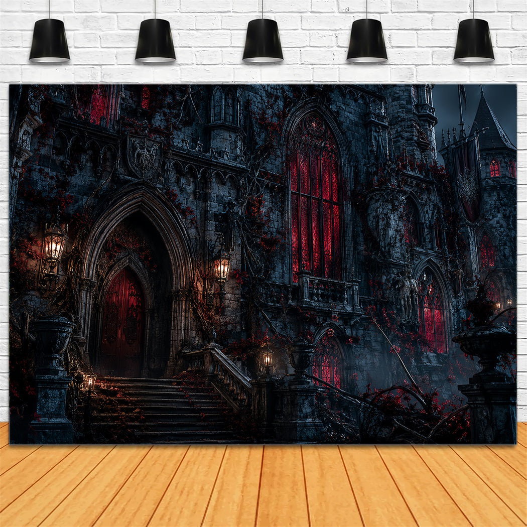 Halloween Castle Backdrop Dark House Red Windows Large Halloween Backdrop UK LXX67-126