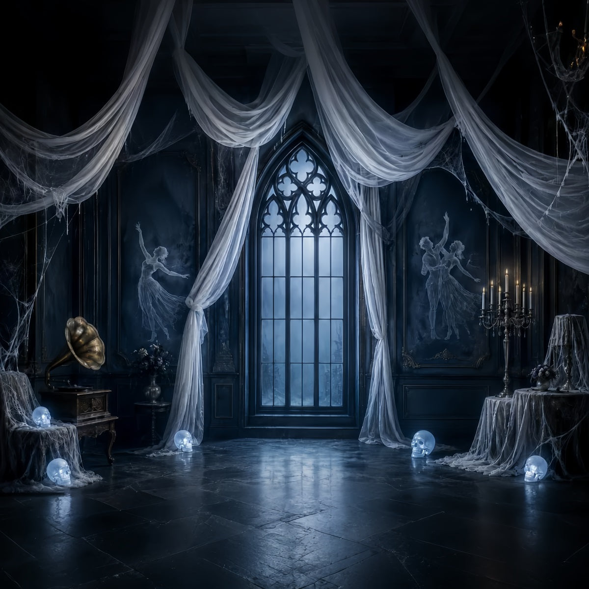 Halloween Ghost Backdrop Ghostly Gothic Window Drapes Scary Halloween Backdrop UK LXX67-128