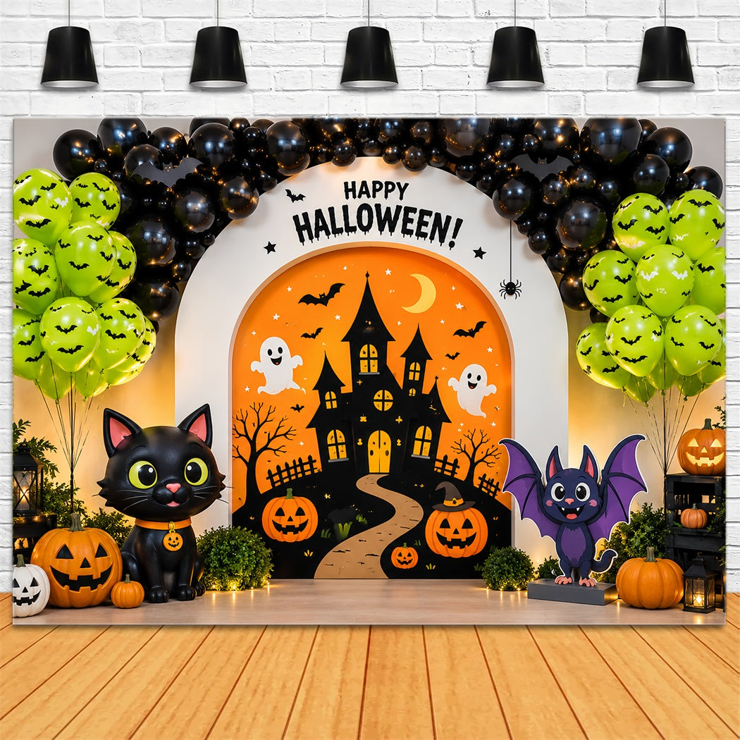 Backdrop Halloween Photo Booth Cute Cat Balloon Party Halloween Party Photo Backdrop UK LXX67-130