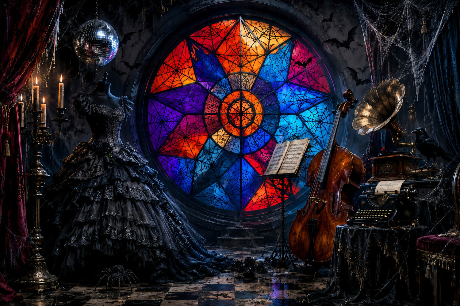 Scary Halloween Backdrop Ideas Gothic Stained Glass Music Halloween Photoshoot Backdrop UK LXX67-137