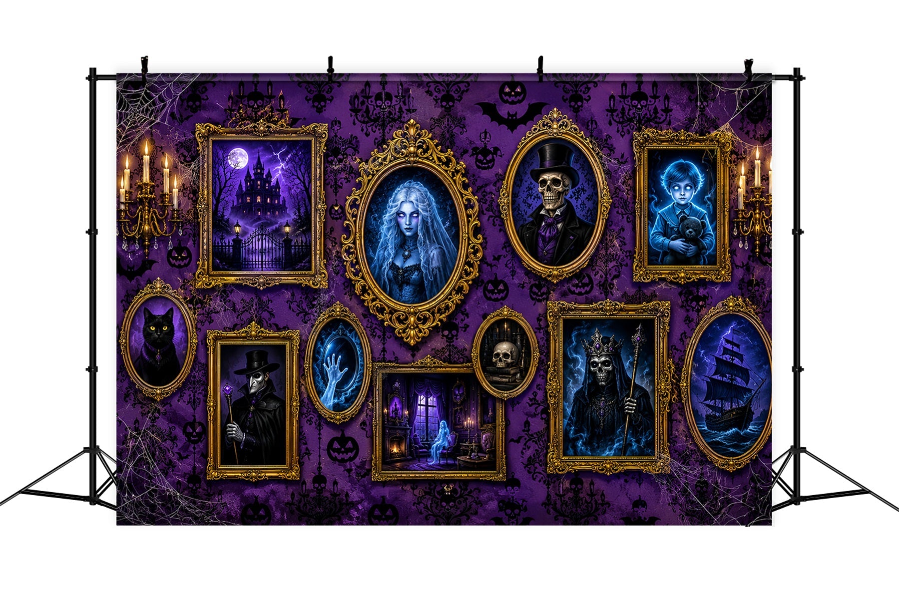 Fabric Halloween Backdrop Purple Haunted Portrait Gallery Halloween Backdrop For Pictures UK LXX67-138