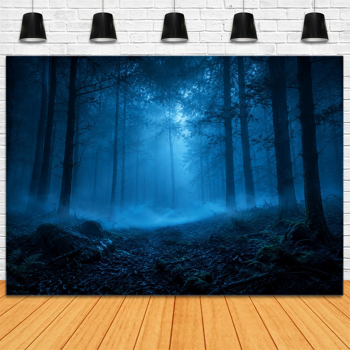 Halloween Forest Backdrop Moonlit Blue Mist Forest Vintage Halloween Backdrop UK LXX67-141