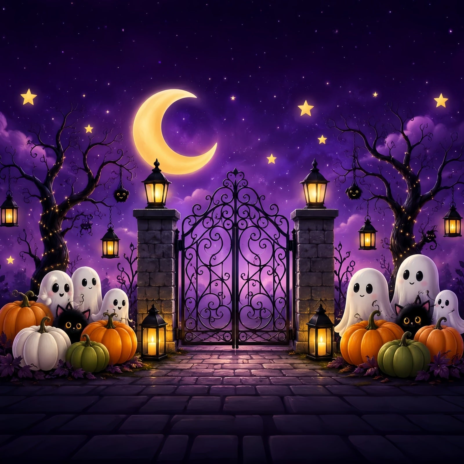 Halloween Arch Backdrop Cute Ghost Pumpkin Gate Large Halloween Backdrops UK LXX67-142