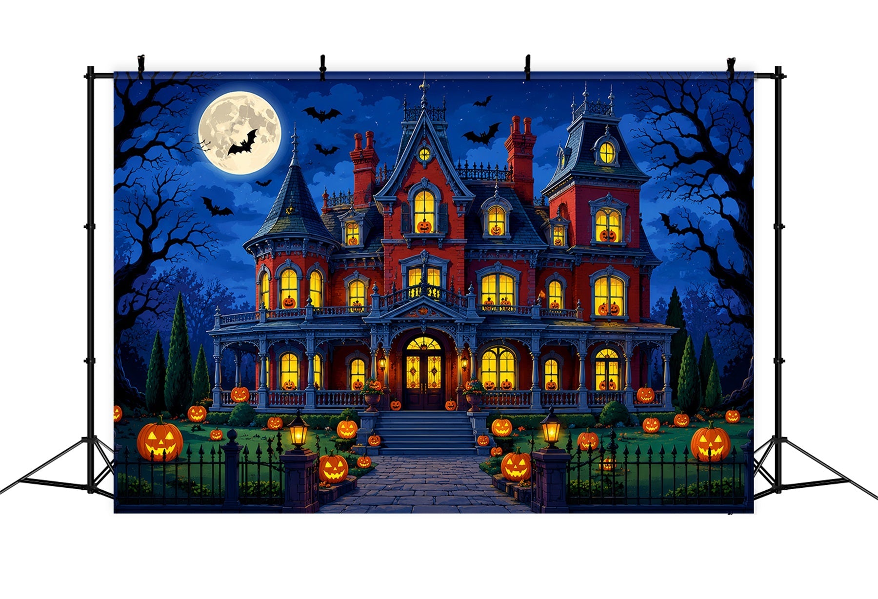 Halloween Backdrop Photo Booth Moonlit Pumpkin Manor Garden Backdrops Halloween UK LXX67-143