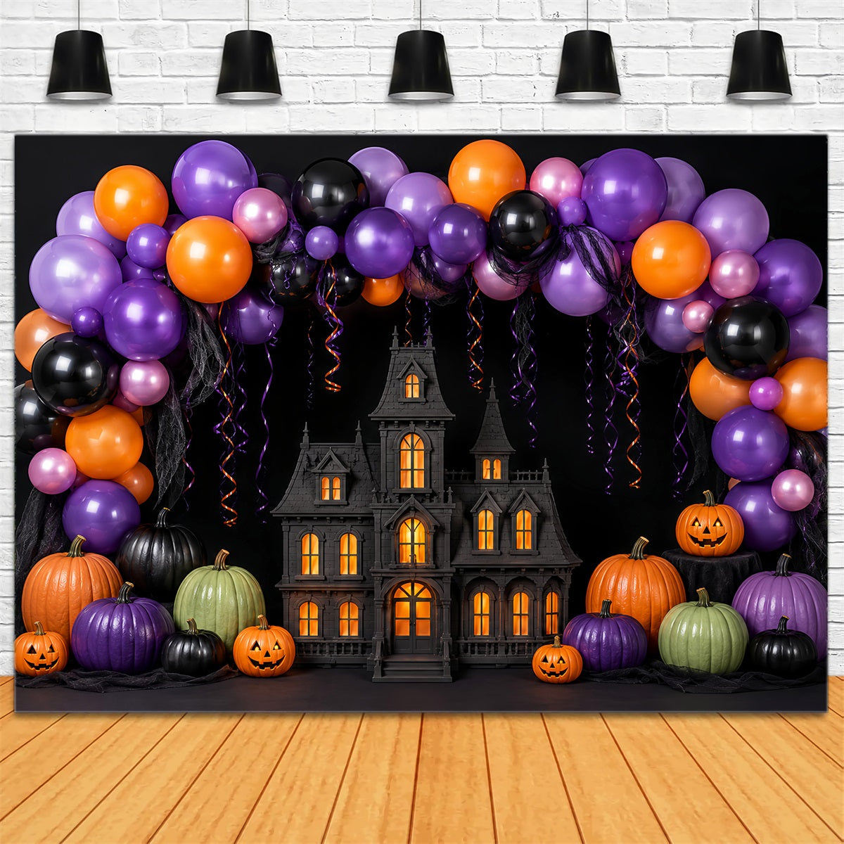 Halloween Baby Shower Backdrop Balloon Arch Haunted Mansion Photography Halloween Backdrop UK LXX67-145
