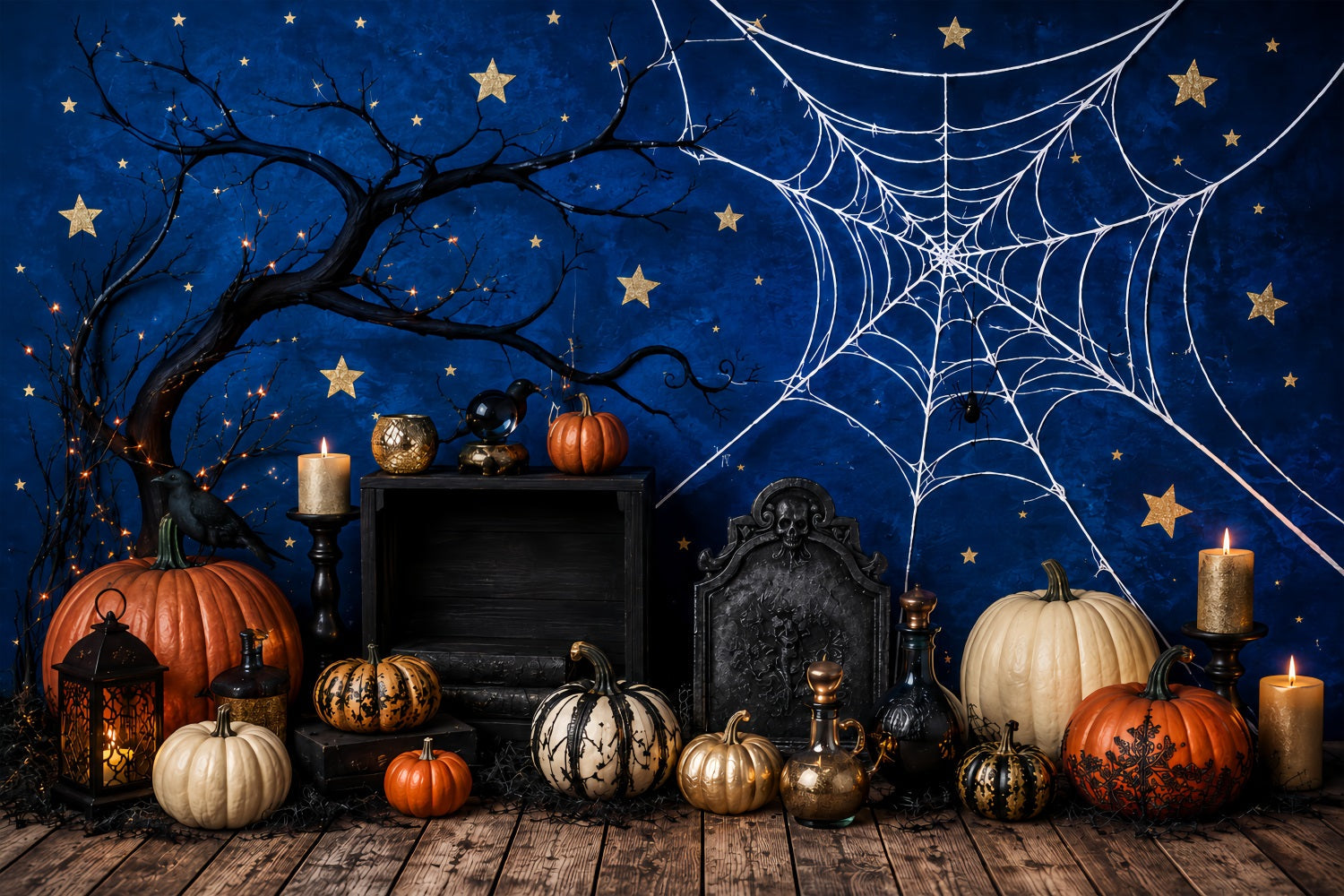DIY Halloween Photo Booth Backdrop Spiderweb Pumpkin Candle Display 10x10 Halloween Backdrop UK LXX67-150