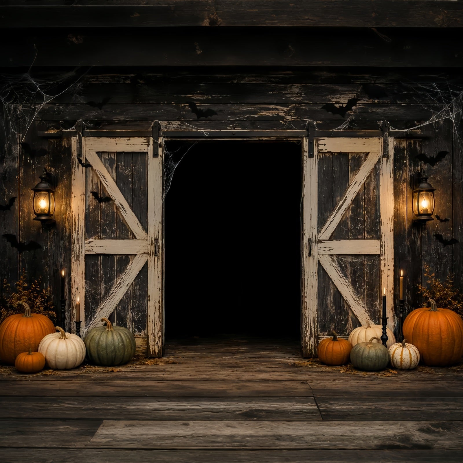 Halloween Scene Backdrop Rustic Pumpkin Barn Door Backdrop For Halloween UK LXX67-155