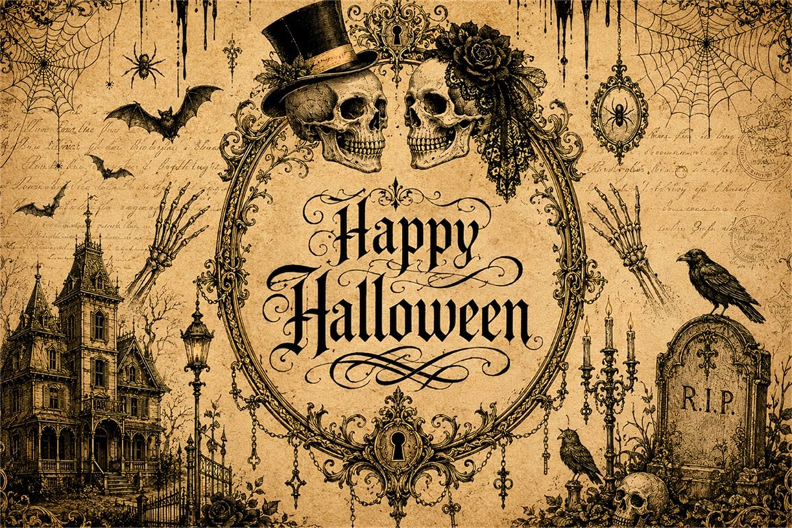 Halloween Wedding Backdrop Vintage Skull Gothic Couples Halloween Photo Backdrop UK LXX67-162