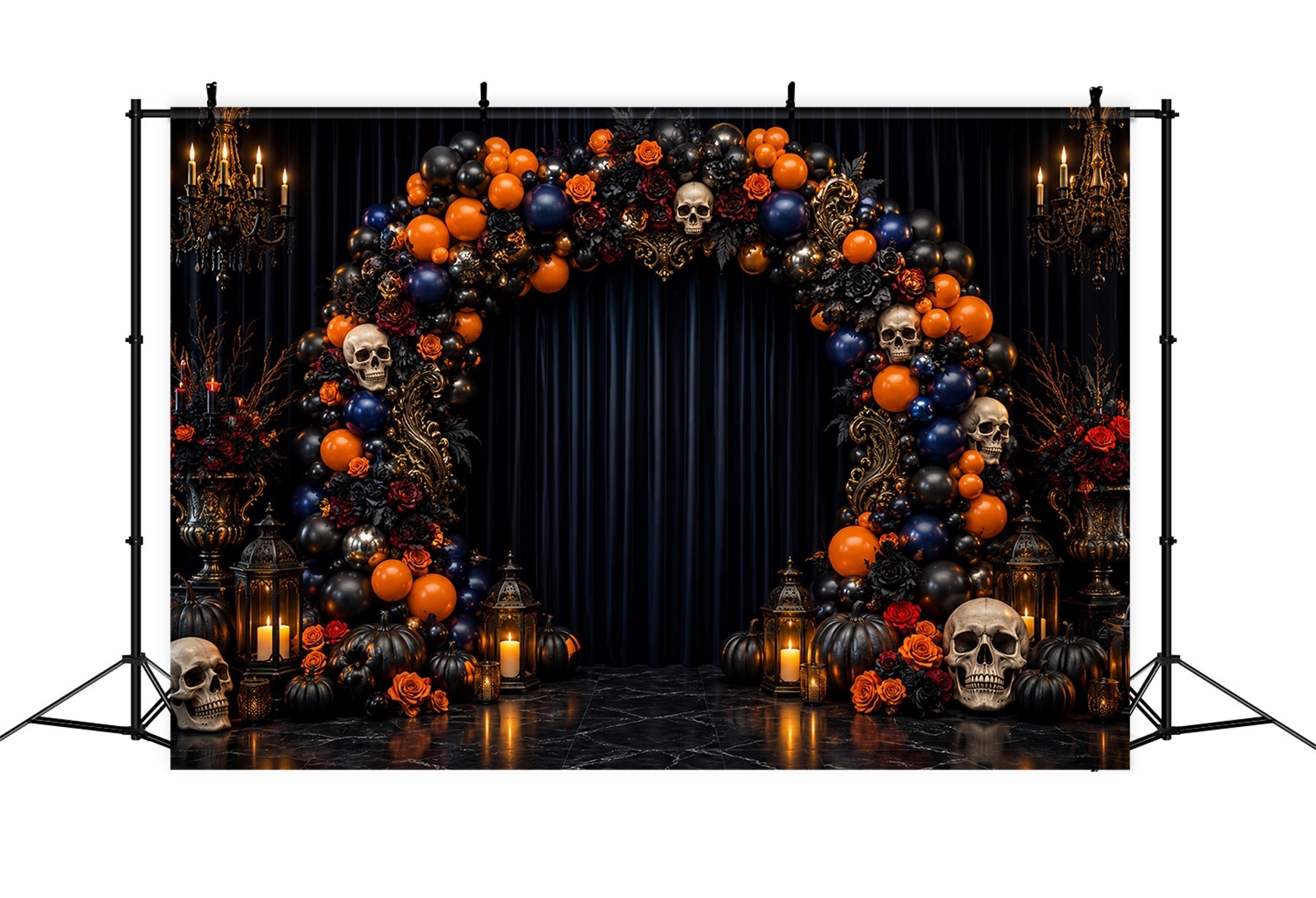 Photo Booth Halloween Backdrop Ideas Skull Rose Balloon Arch Halloween Picture Backdrop UK LXX67-174