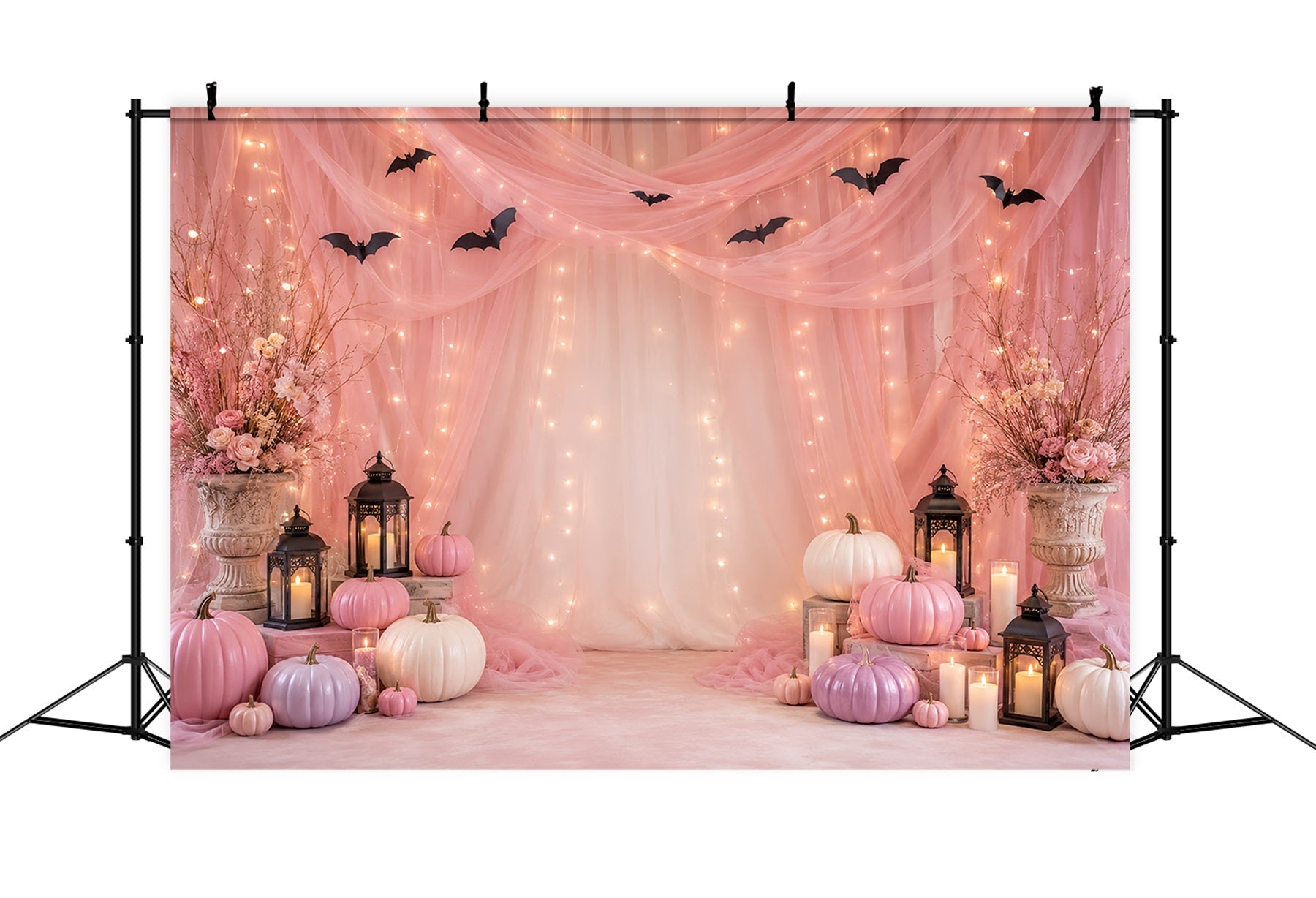 Backdrop Halloween Photo Booth Pink Pumpkin Drapery Display Halloween Party Photo Backdrop UK LXX67-179