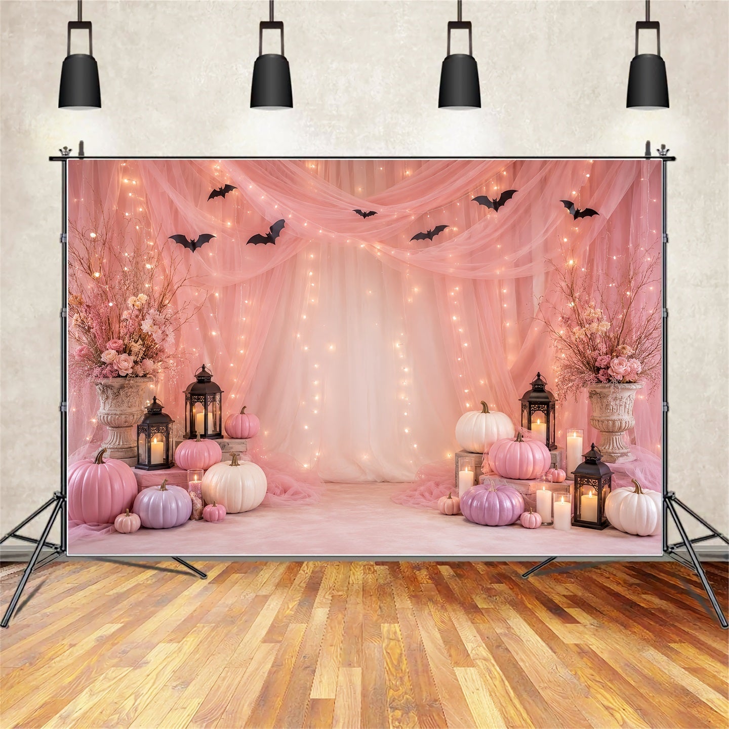 Backdrop Halloween Photo Booth Pink Pumpkin Drapery Display Halloween Party Photo Backdrop UK LXX67-179