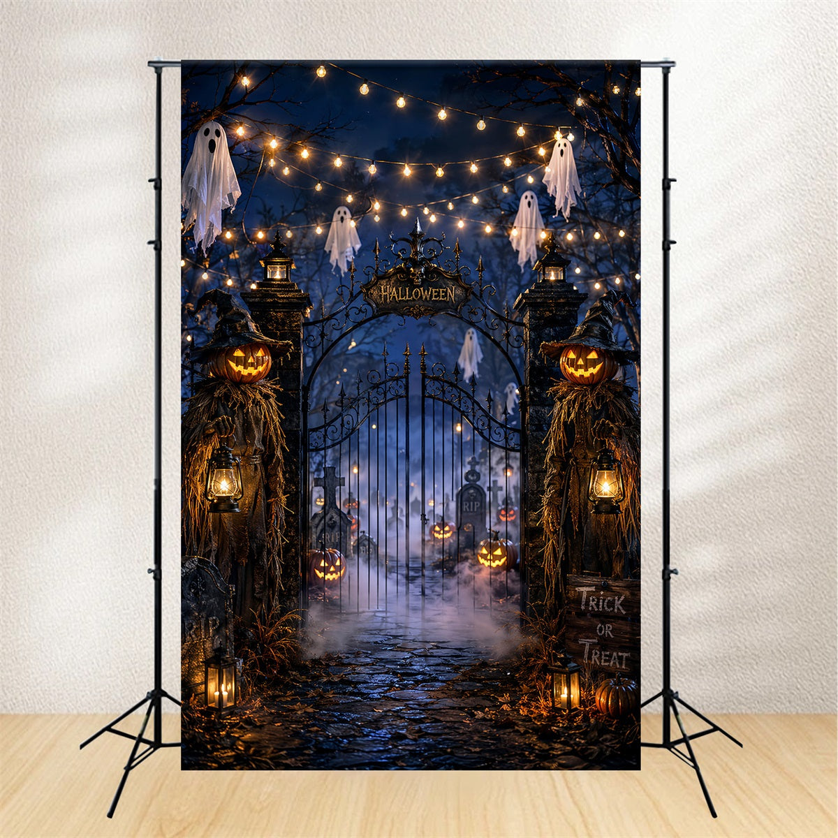 Halloween Party Backdrop Ideas Ghostly Lantern Cemetery Entrance Halloween Scary Backdrops UK LXX67-197
