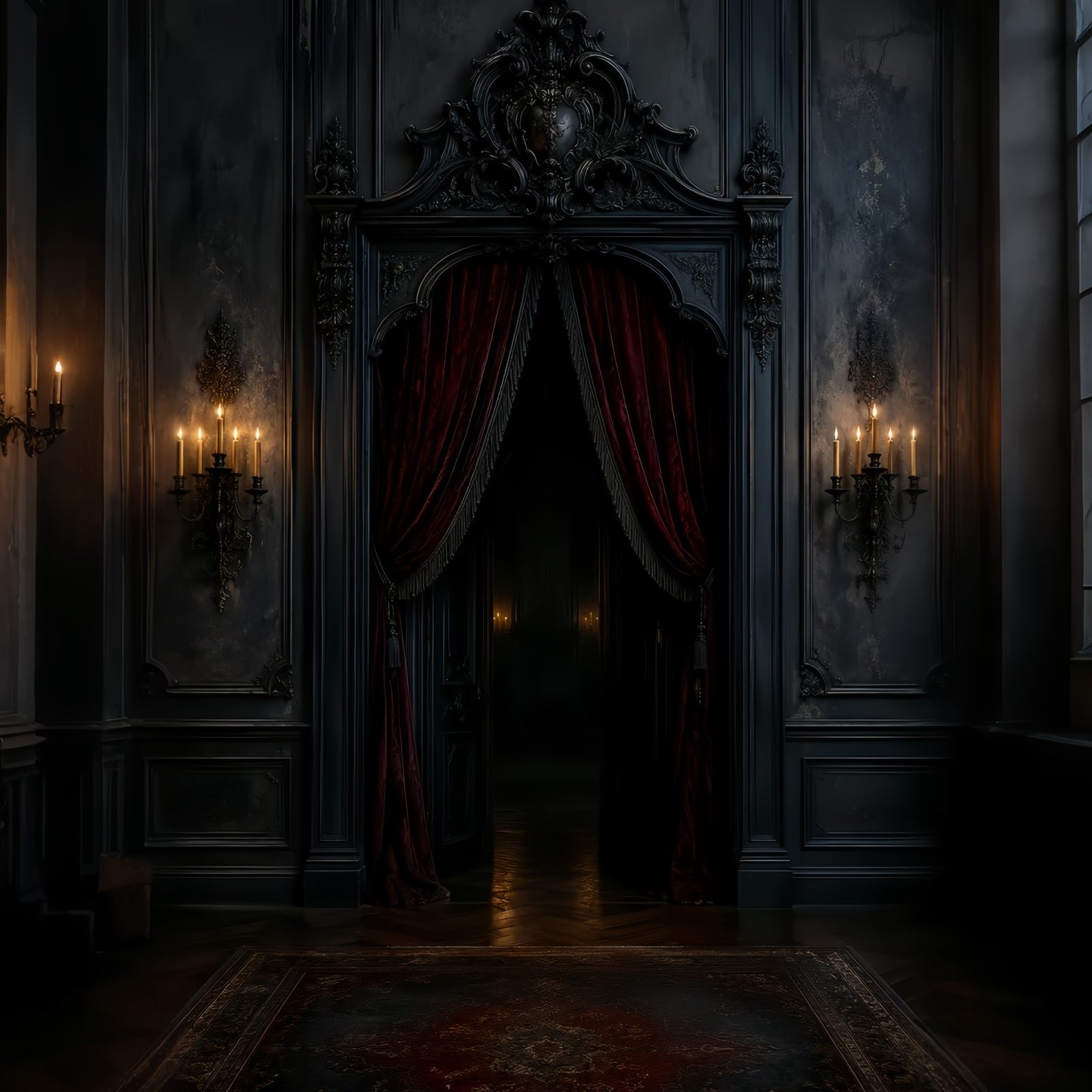 Simple Halloween Backdrop Gothic Crimson Curtain Doorway Extra Large Halloween Backdrop UK LXX67-207