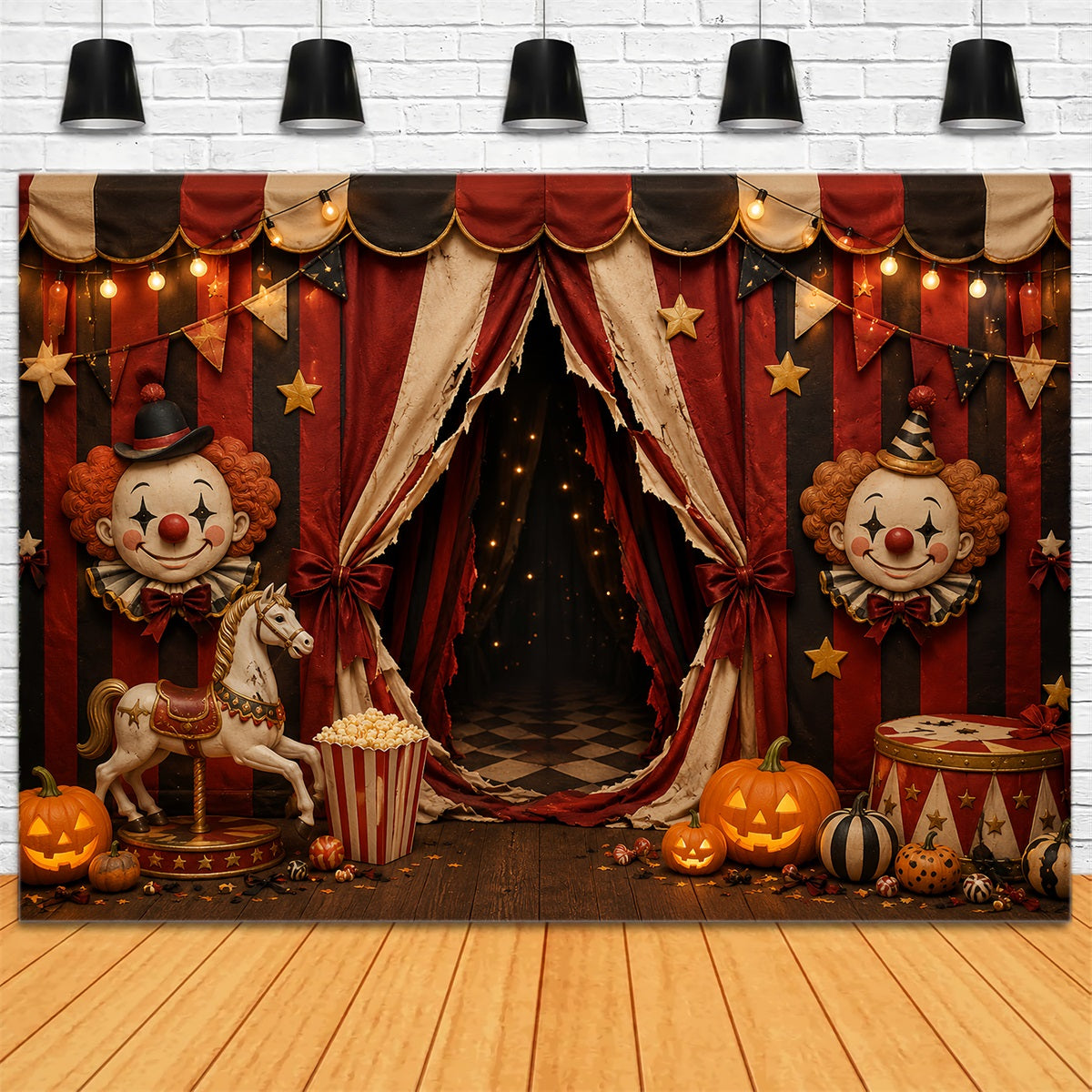 Halloween Clown Backdrop Vintage Clown Circus Entrance Halloween Fabric Backdrop UK LXX67-208