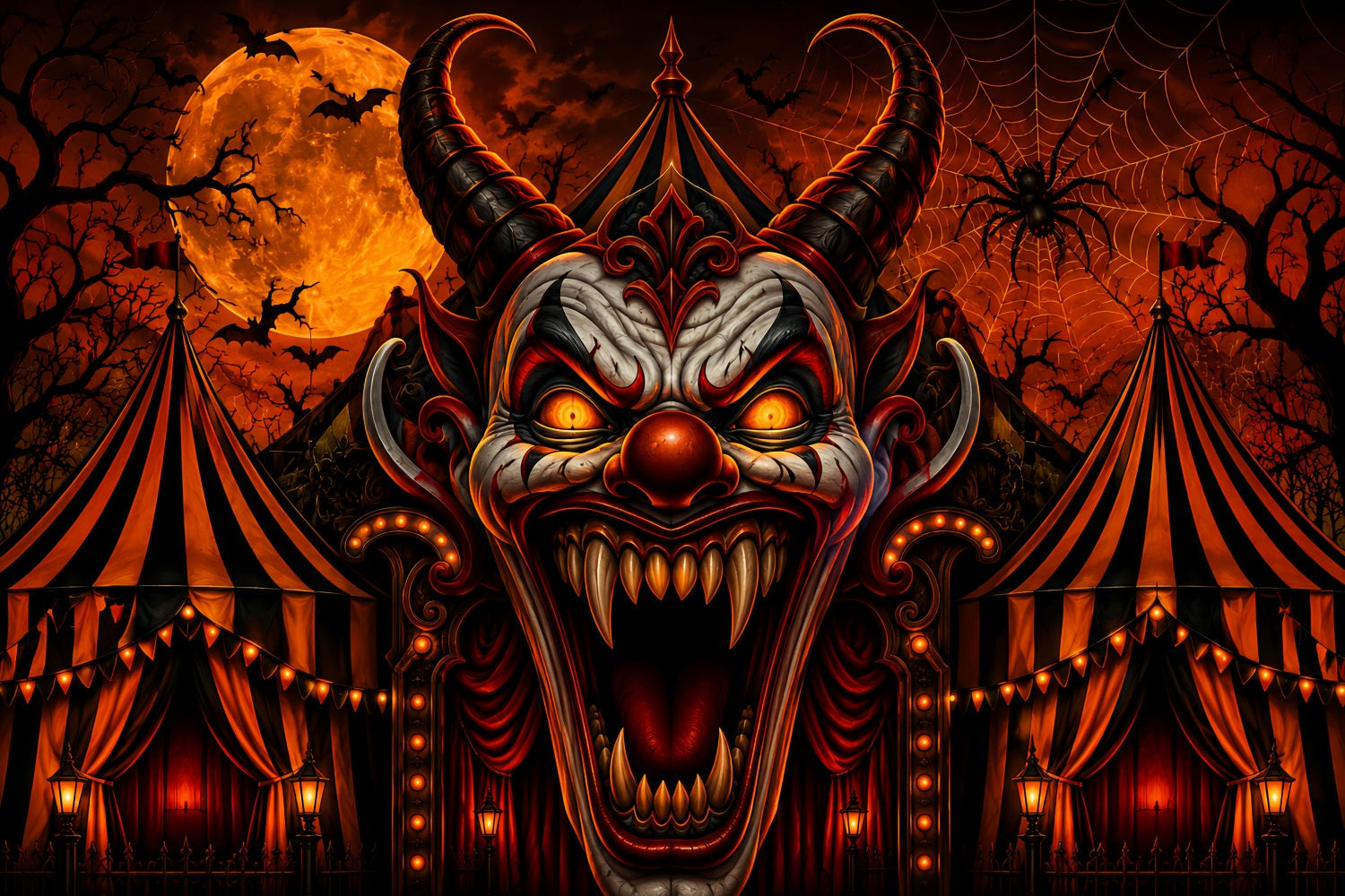 Creepy Circus Backdrop Demonic Clown Carnival Gateway Scary Halloween Backdrop UK LXX67-237