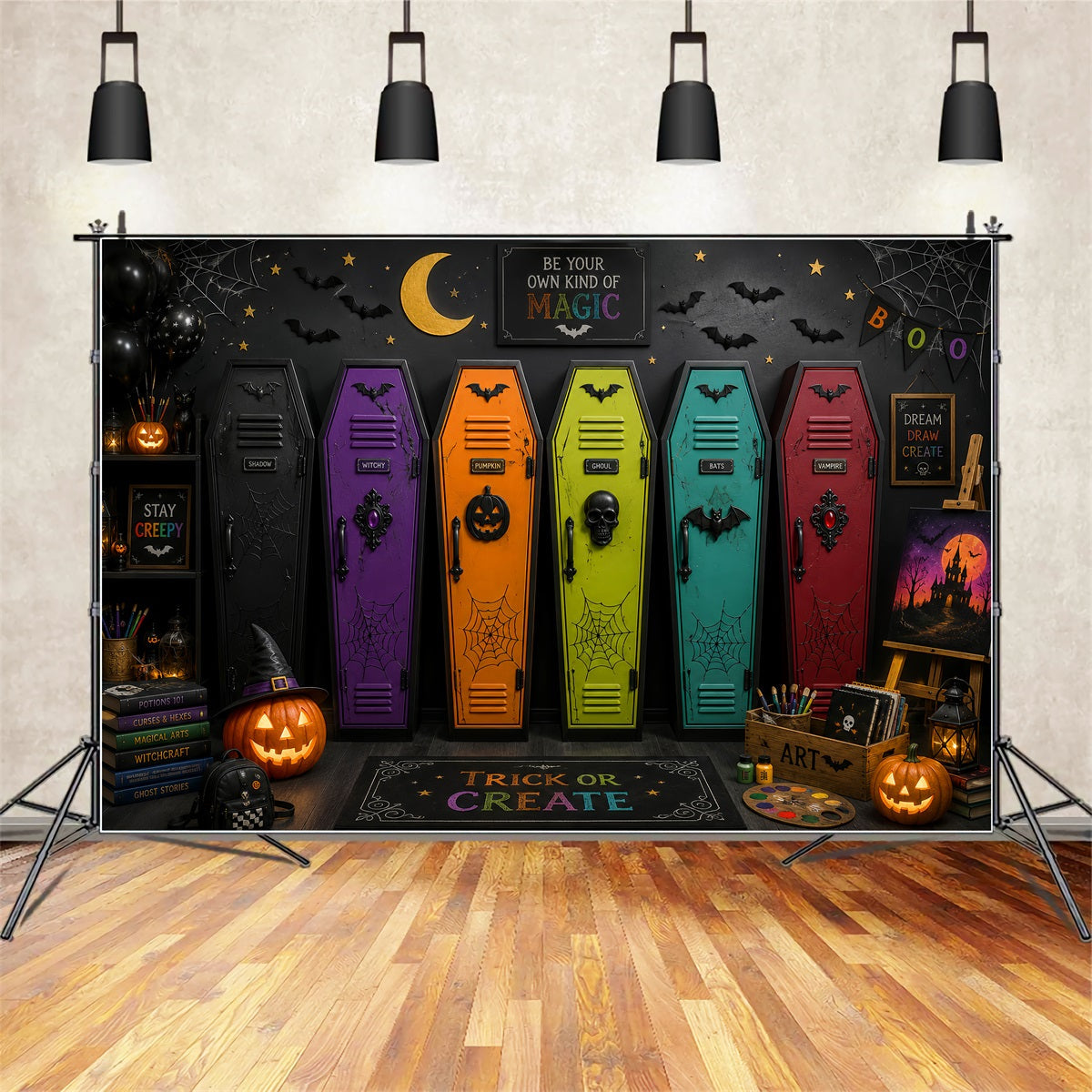 Coffin Backdrop Colorful Coffin Art Classroom Photo Booth Halloween Backdrop UK LXX67-246