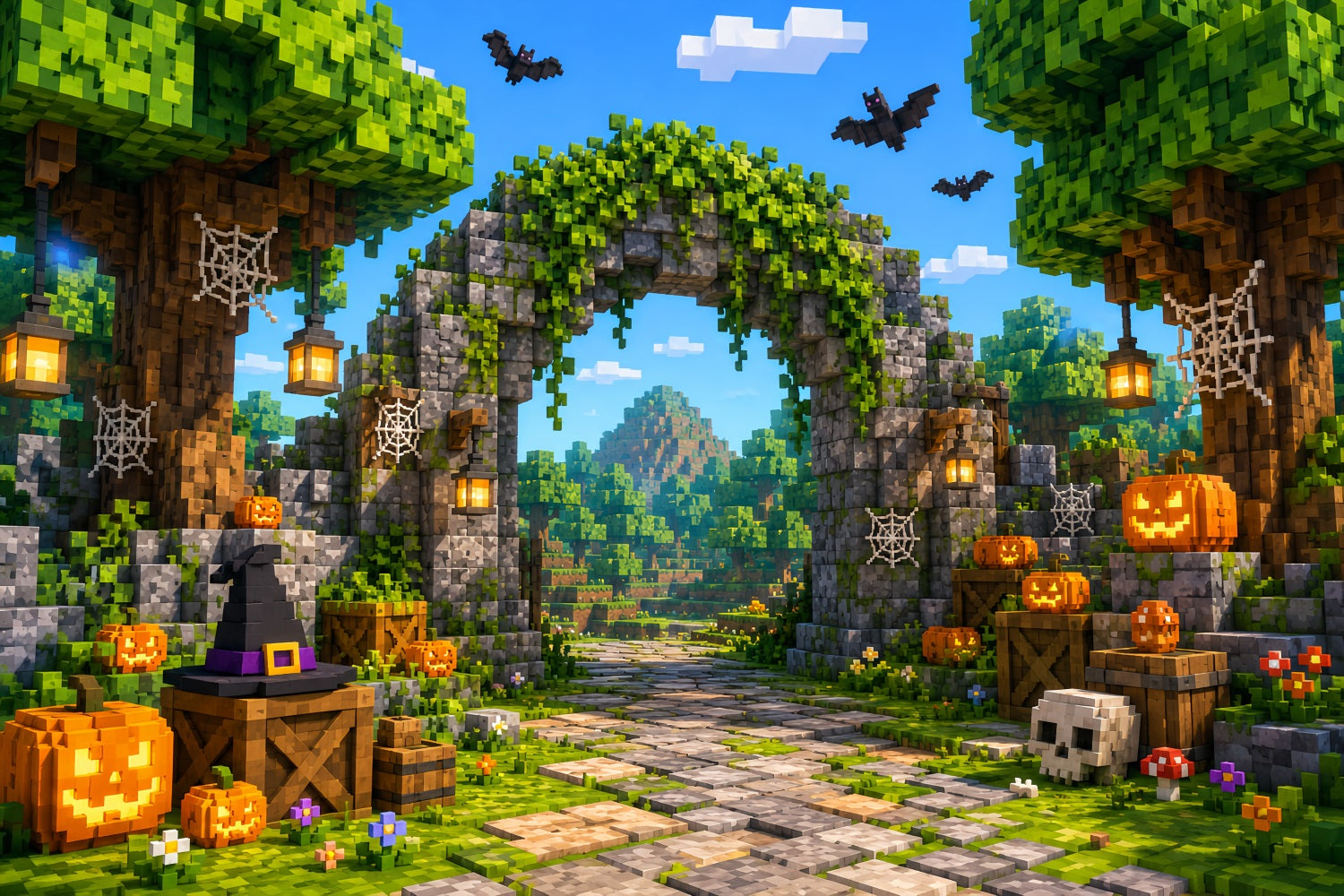 Fall Pumpkin Backdrop Pixel Pumpkin Ruins Gateway Backdrops For Halloween UK LXX67-253